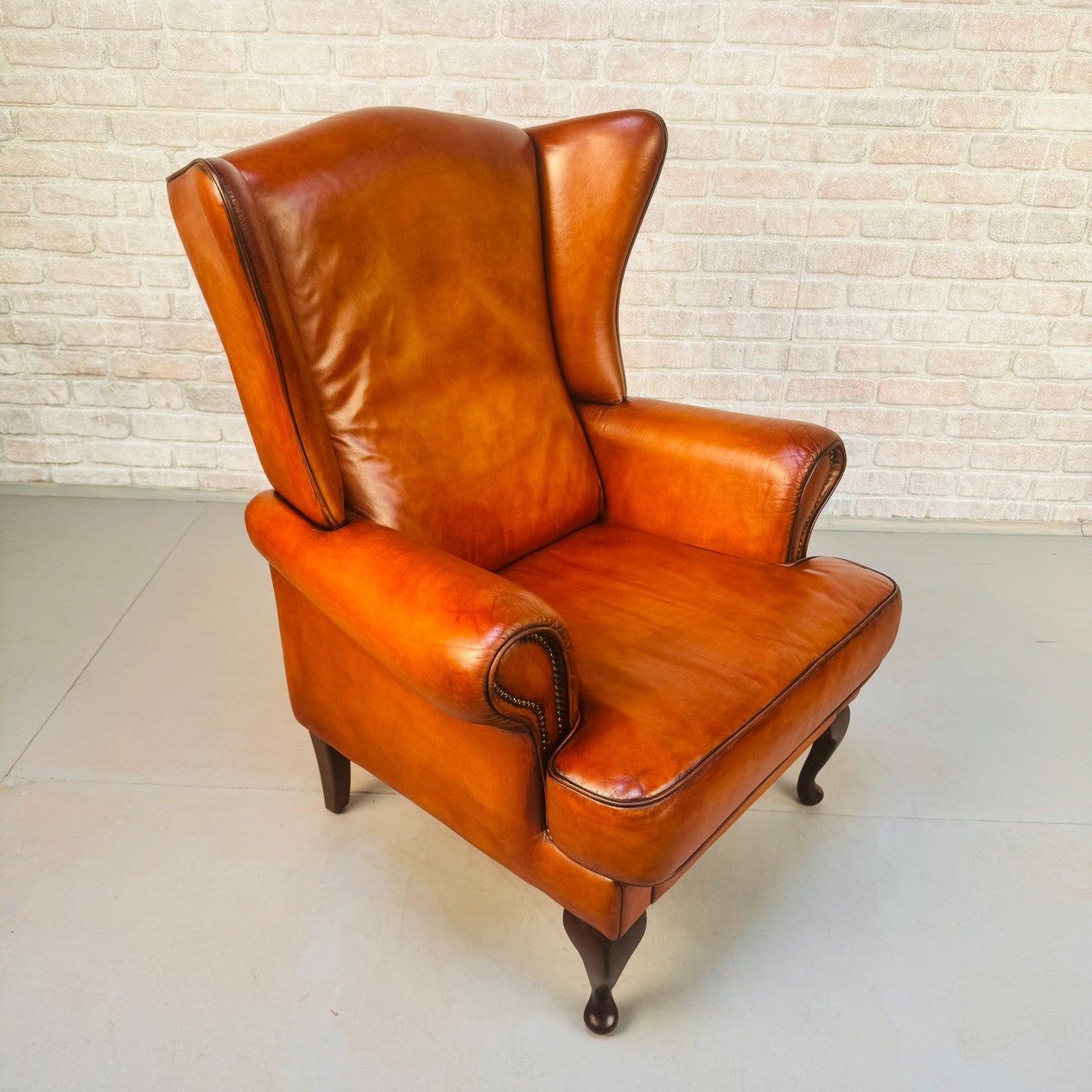 Vintage Danish Wingback Chair Tan Leather | Scandinavian Lounge Armchair
