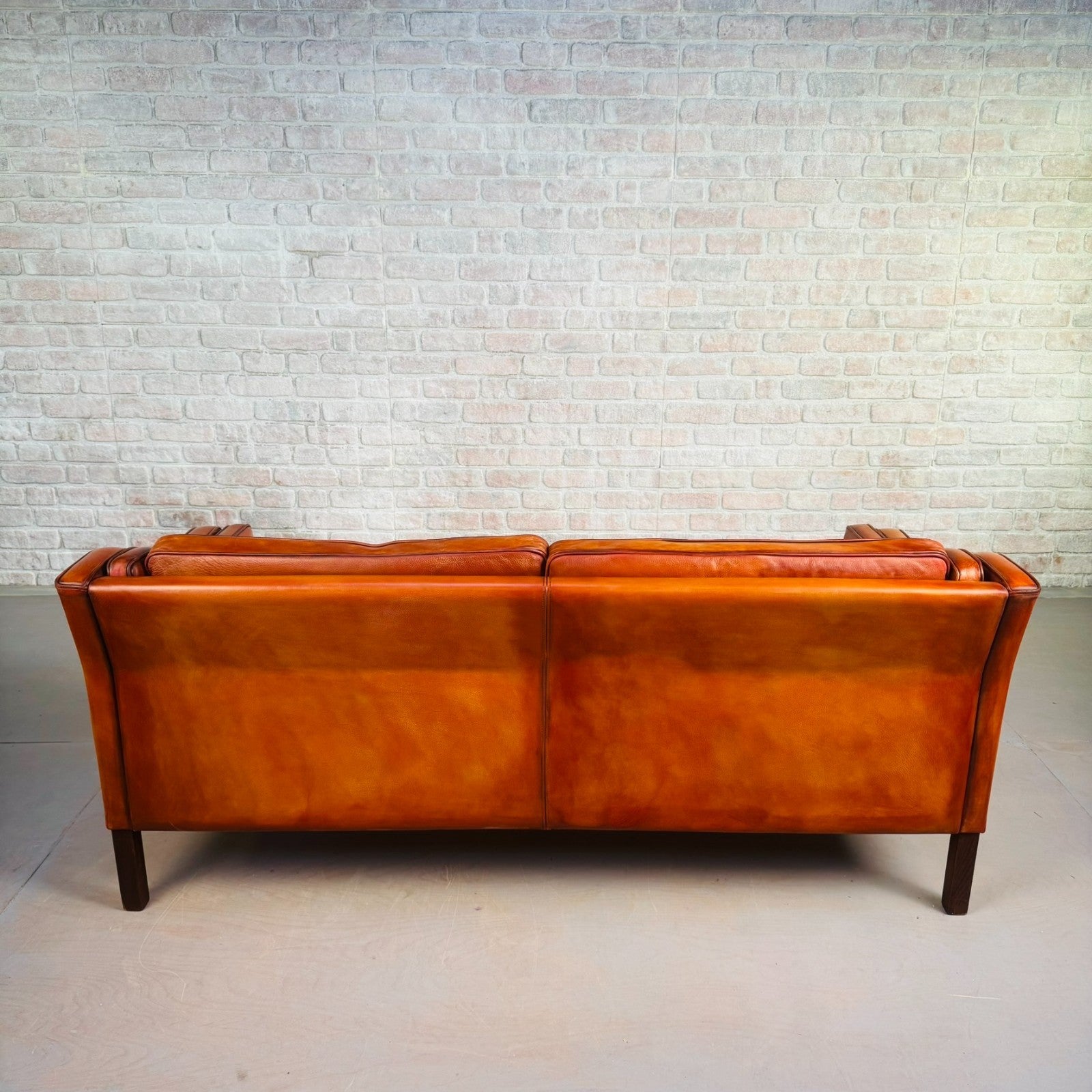 Stylish Pair of Vintage Danish Tan Leather 2.5 Seater Sofas
