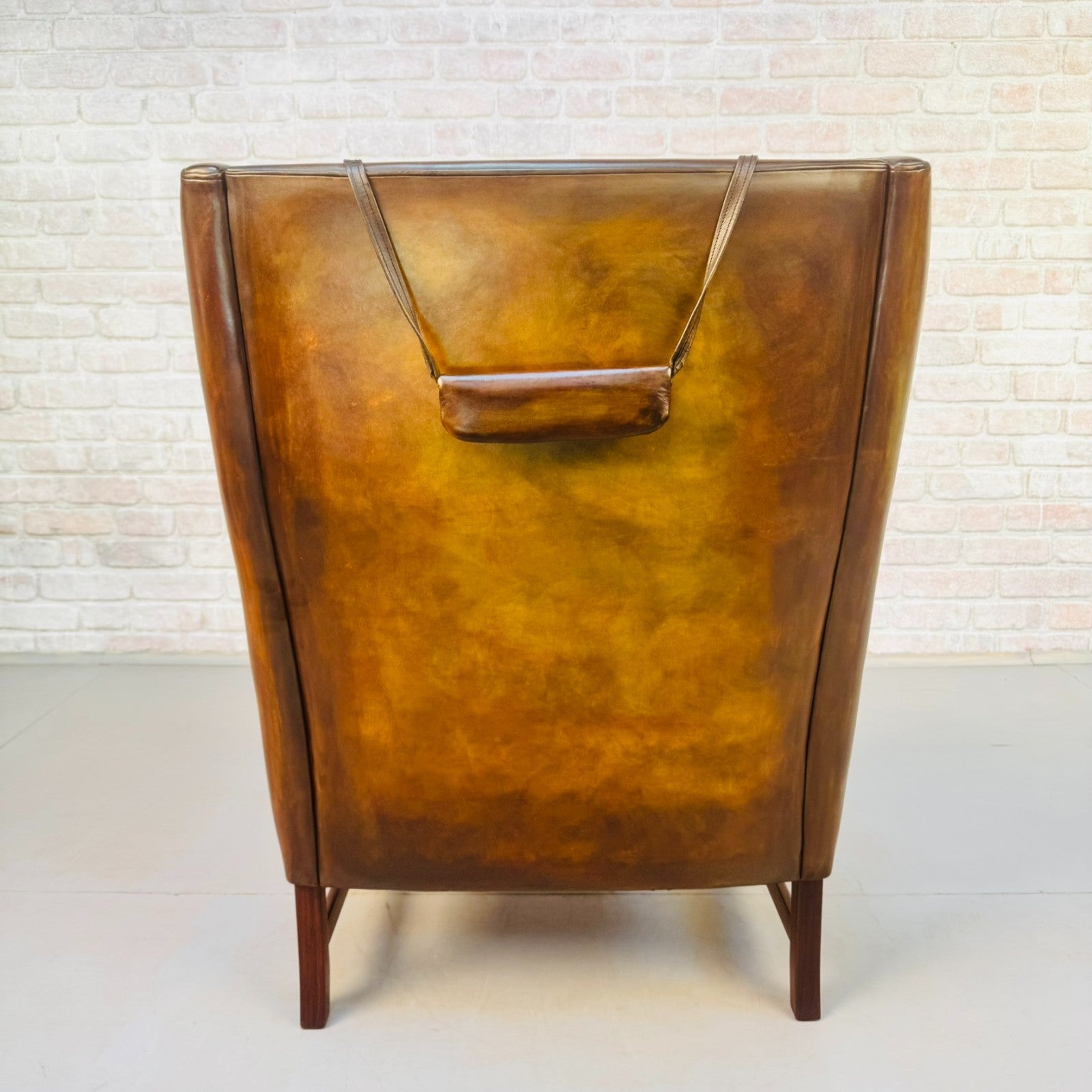 Vintage 1960s Fredrik Kayser Wingback Tan Leather Chair for Vatne Møbler