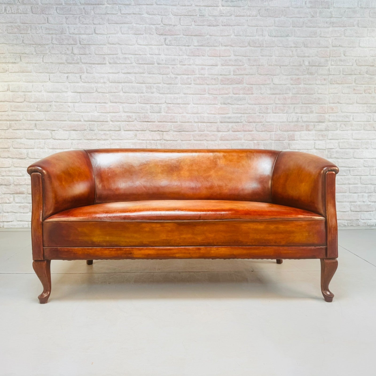 Vintage Danish Two Seater Tan Leather Sofa