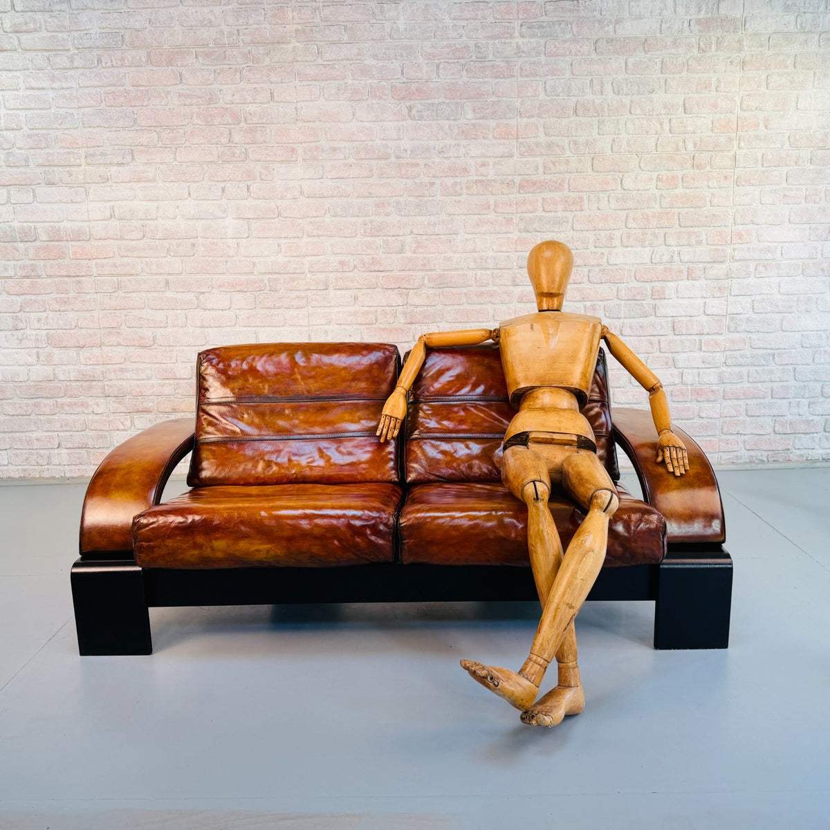 Vintage Ake Fribytter Kroken Tan Leather 2 Seater Sofa Nelo Sweden