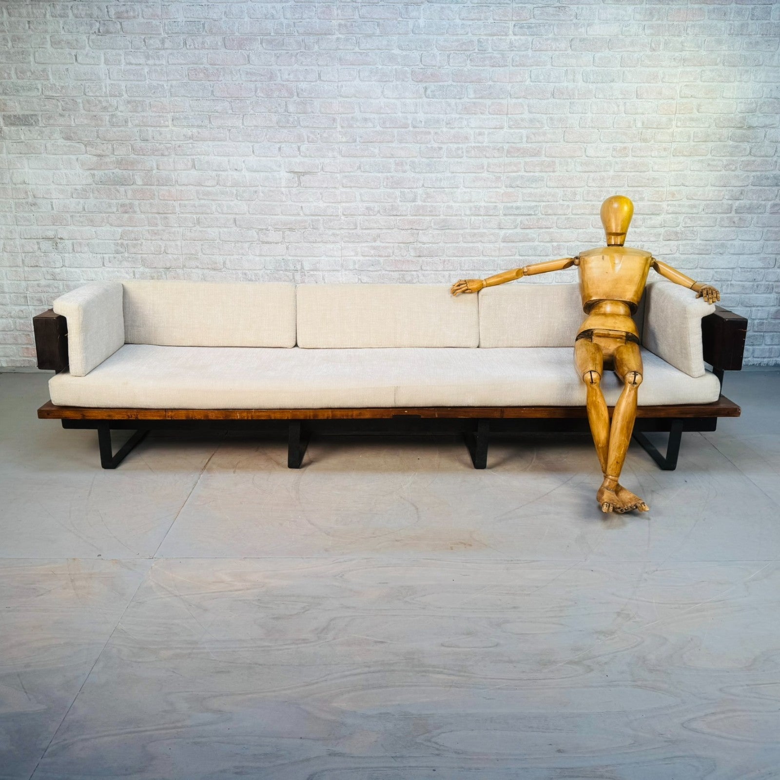 Very Long Mid-Century Inspired Rustic 4 Seater Sofa