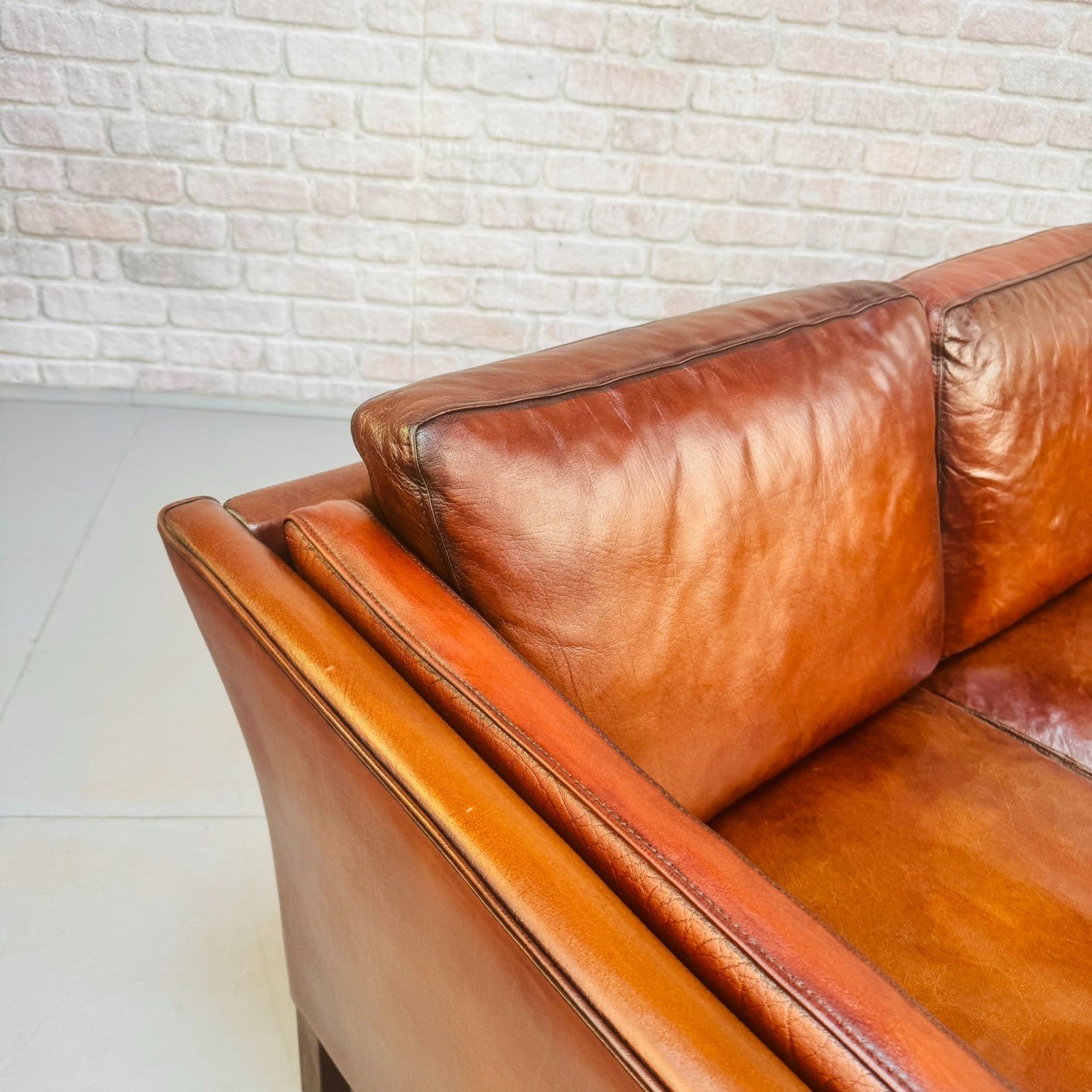 Vintage 1970s Danish Tan Leather Three Seater Sofa