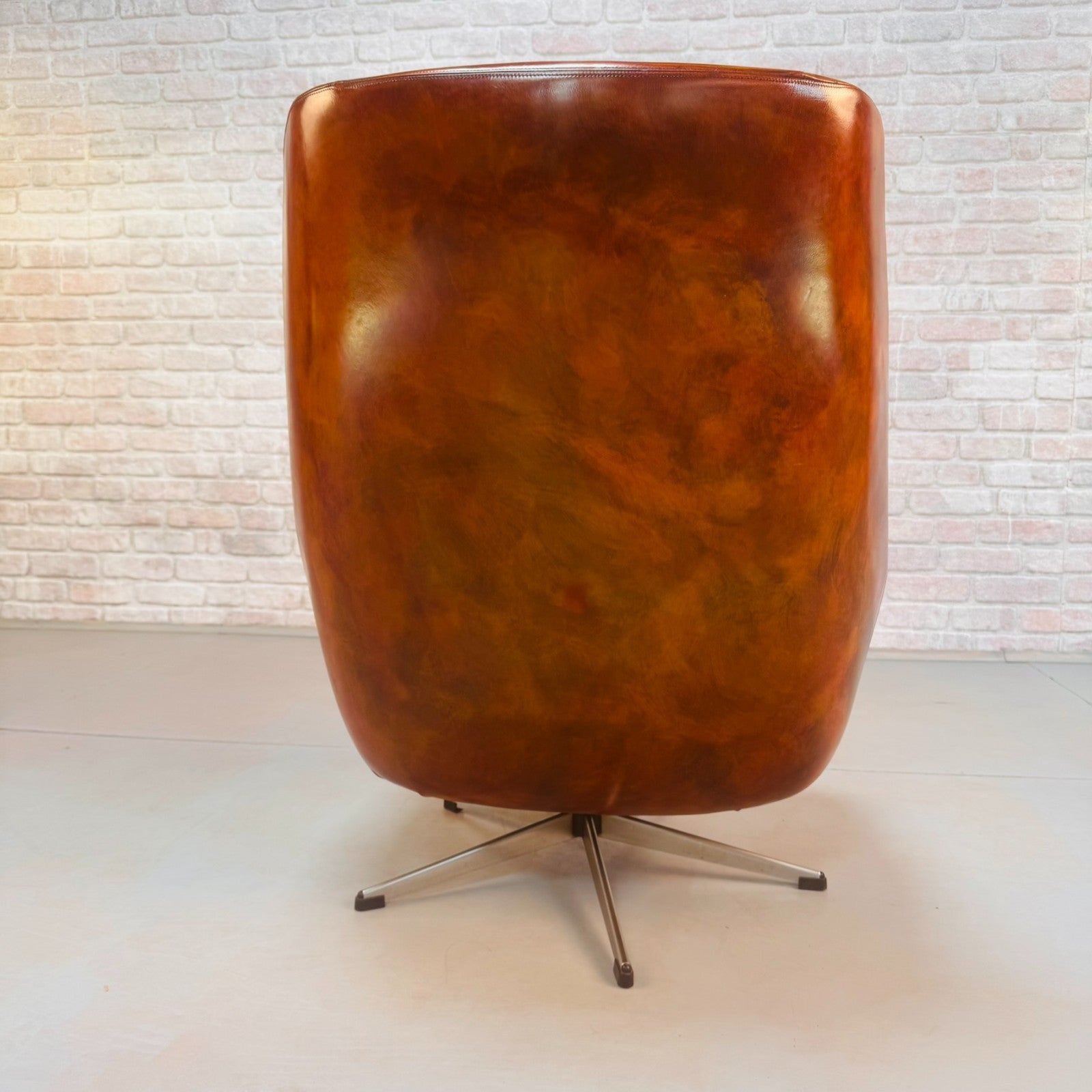 Vintage 1970s Danish Swivel Tan Leather Egg Chair Armchair
