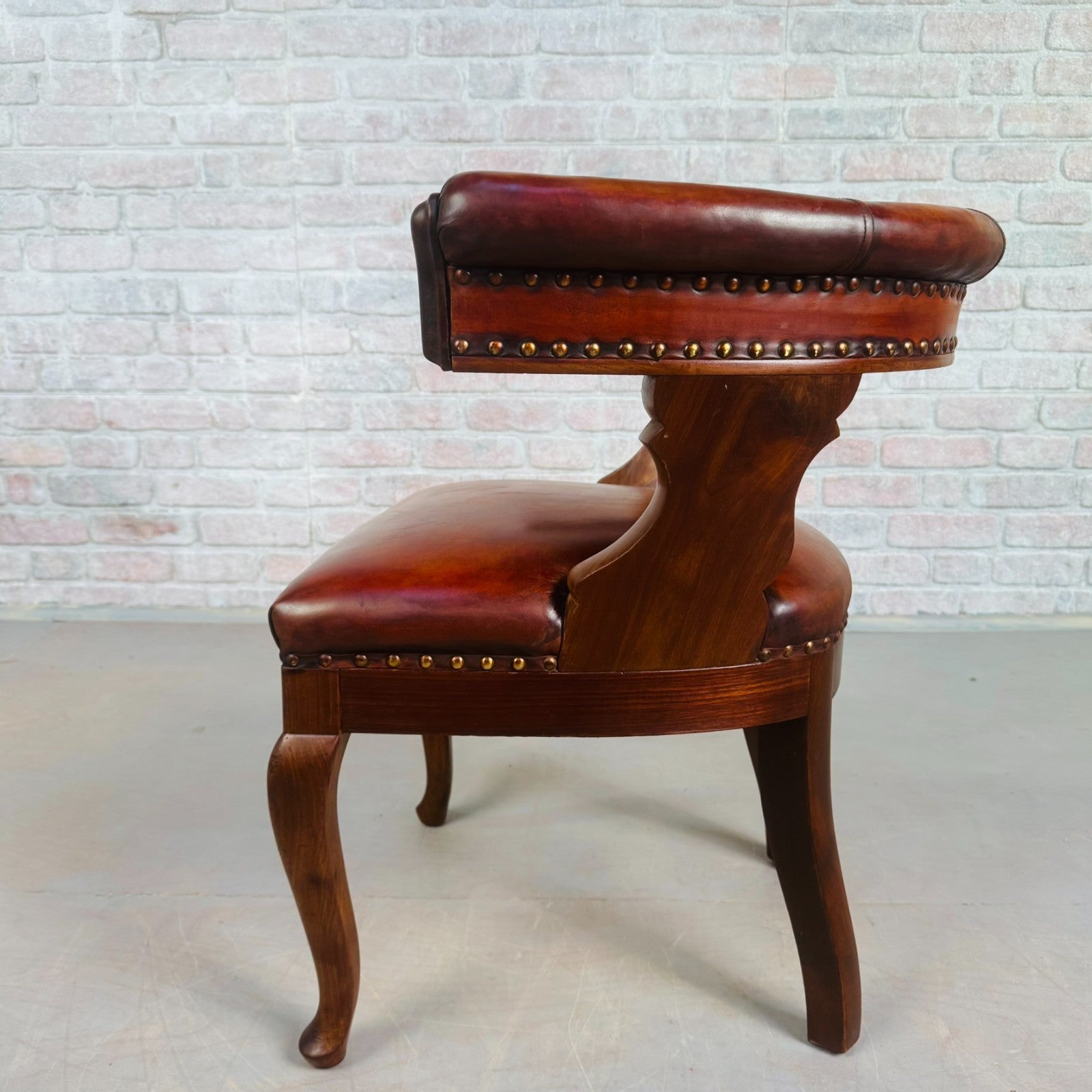 1940s Antique Danish Tan Leather Partner’s Desk Chair - Walnut Frame