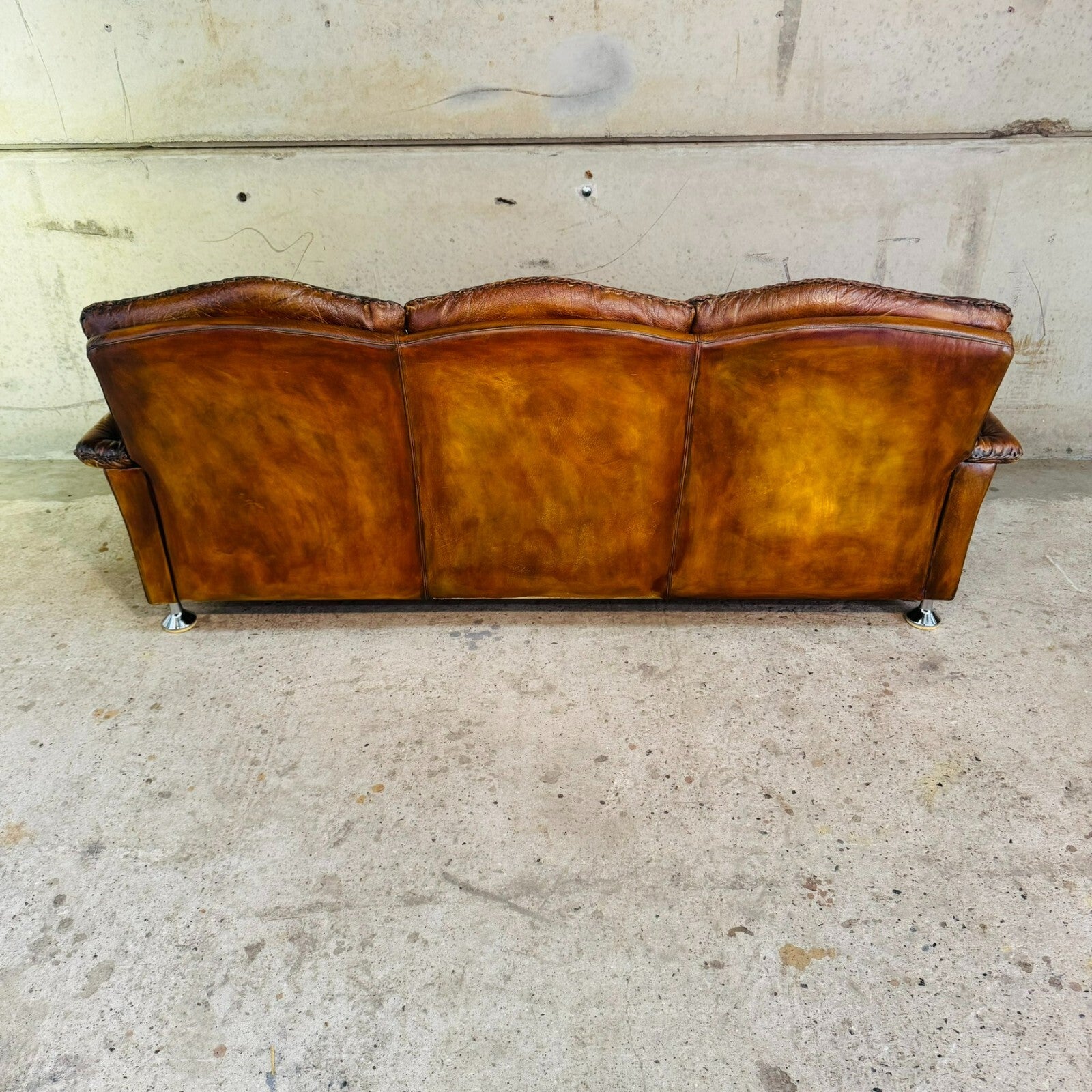1970s Danish Rustic Tan Leather Three-Seater Sofa – Full Grain Buffalo
