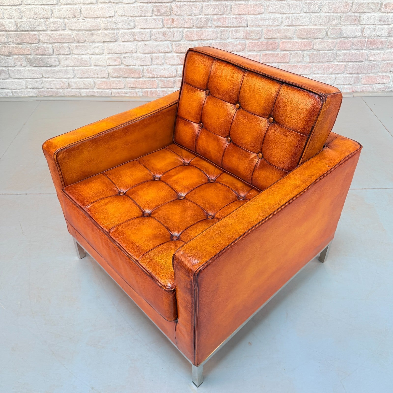 Vintage Florence Knoll Style Tan Leather Armchair
