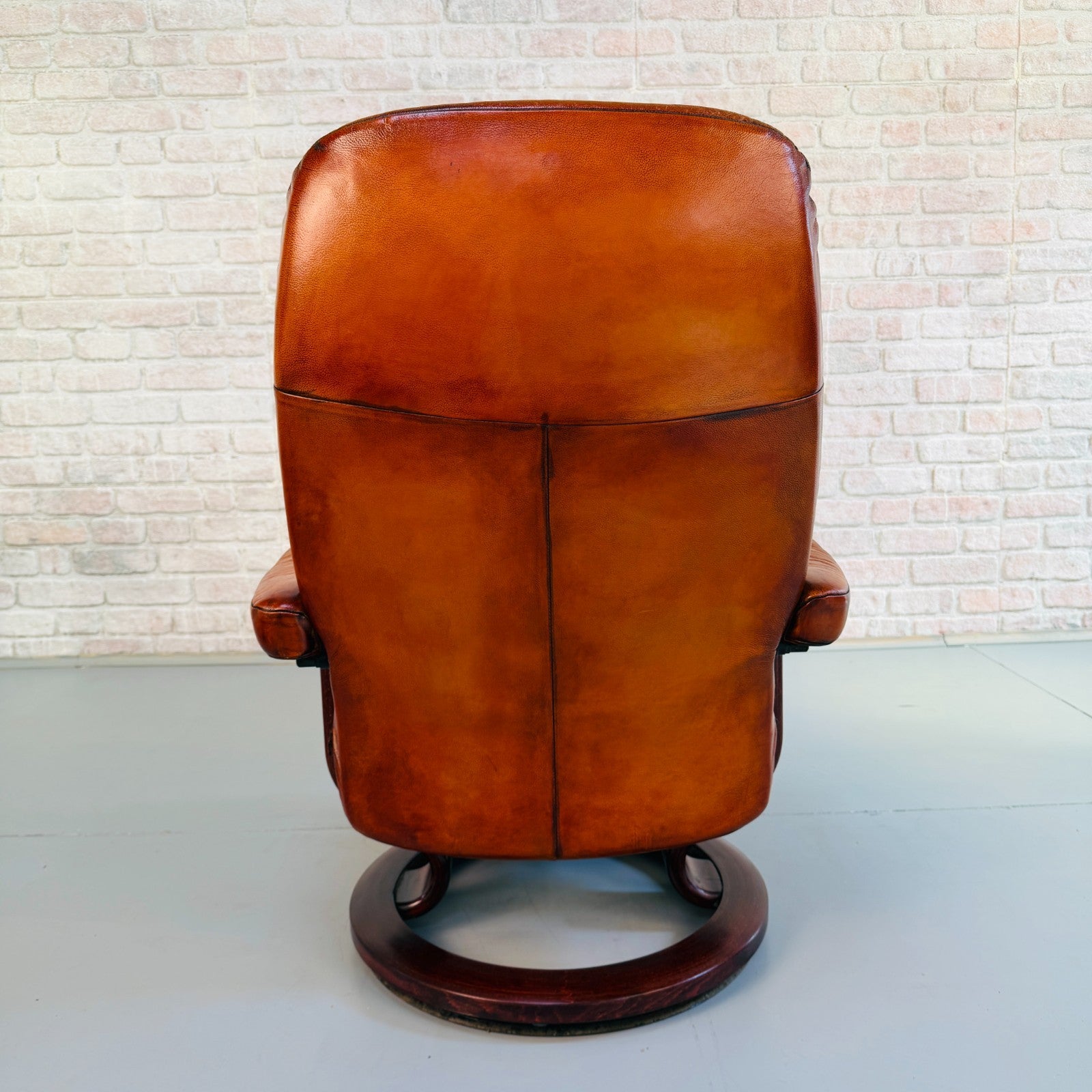 Vintage Danish Ekornes Reclining Swivel Armchair Tan Leather with Footstool