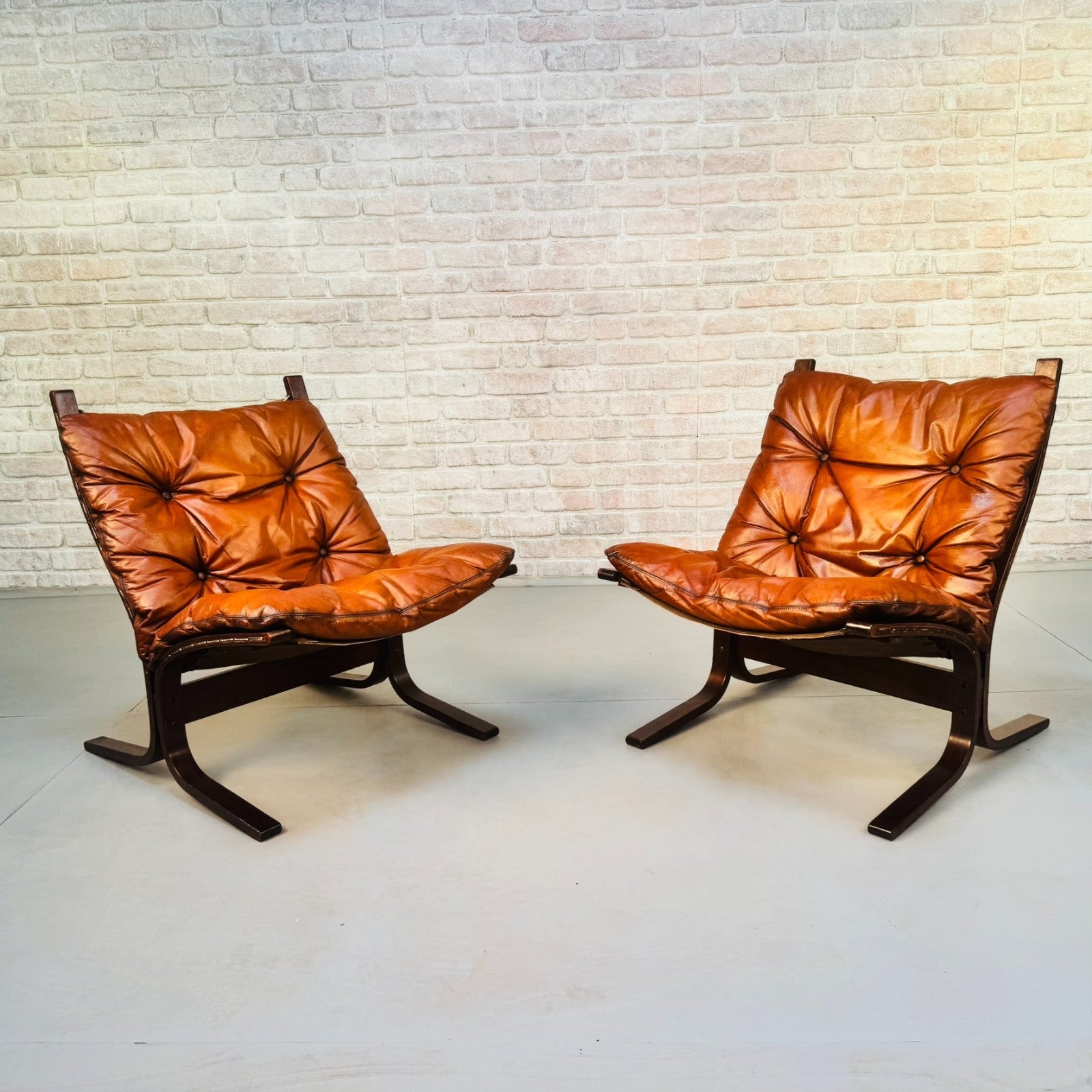 Pair of Vintage Westnofa Siesta Tan Leather Lounge Chairs by Ingmar Relling