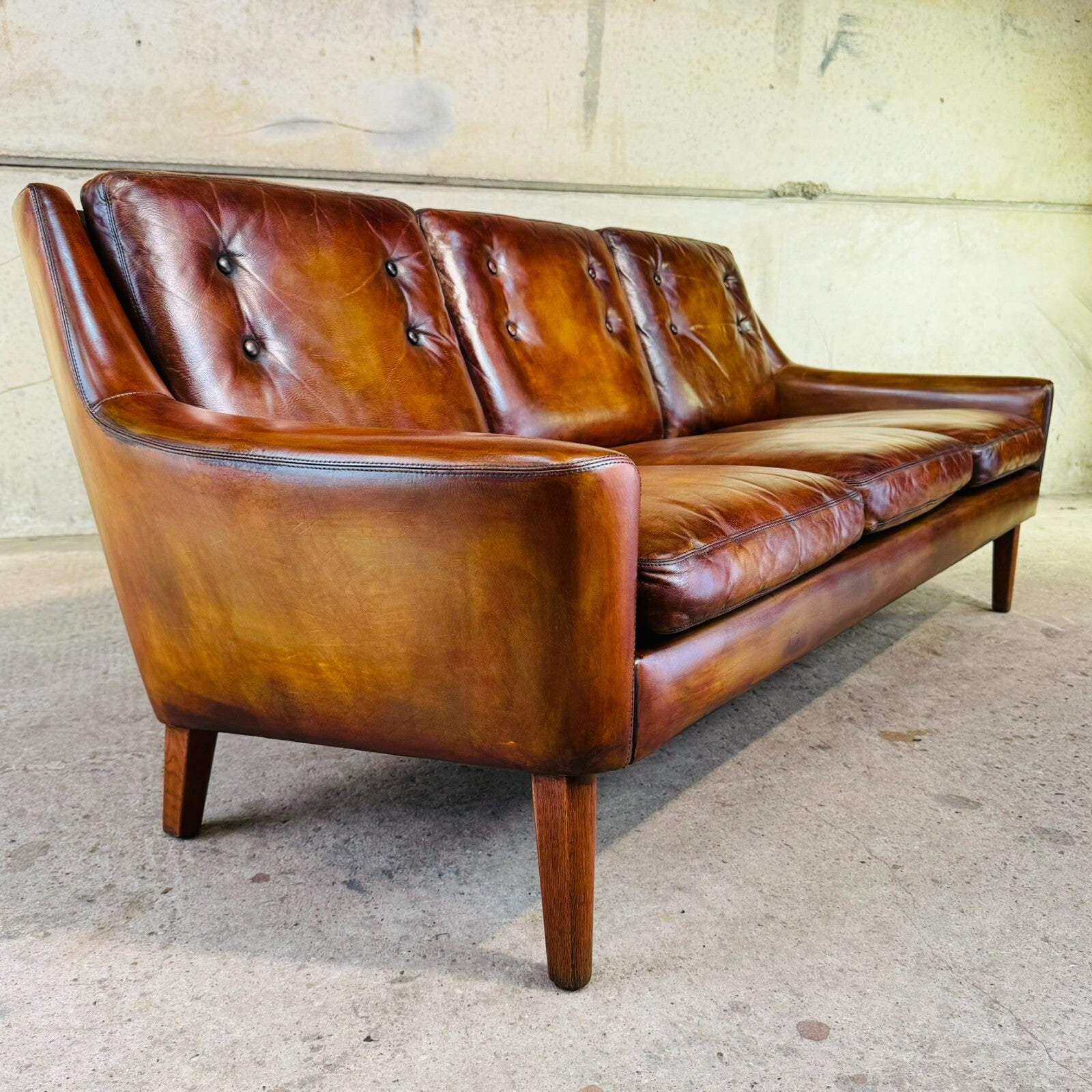 Vintage 1960s Ulferts Tibro Swedish Leather Sofa – Tan Leather