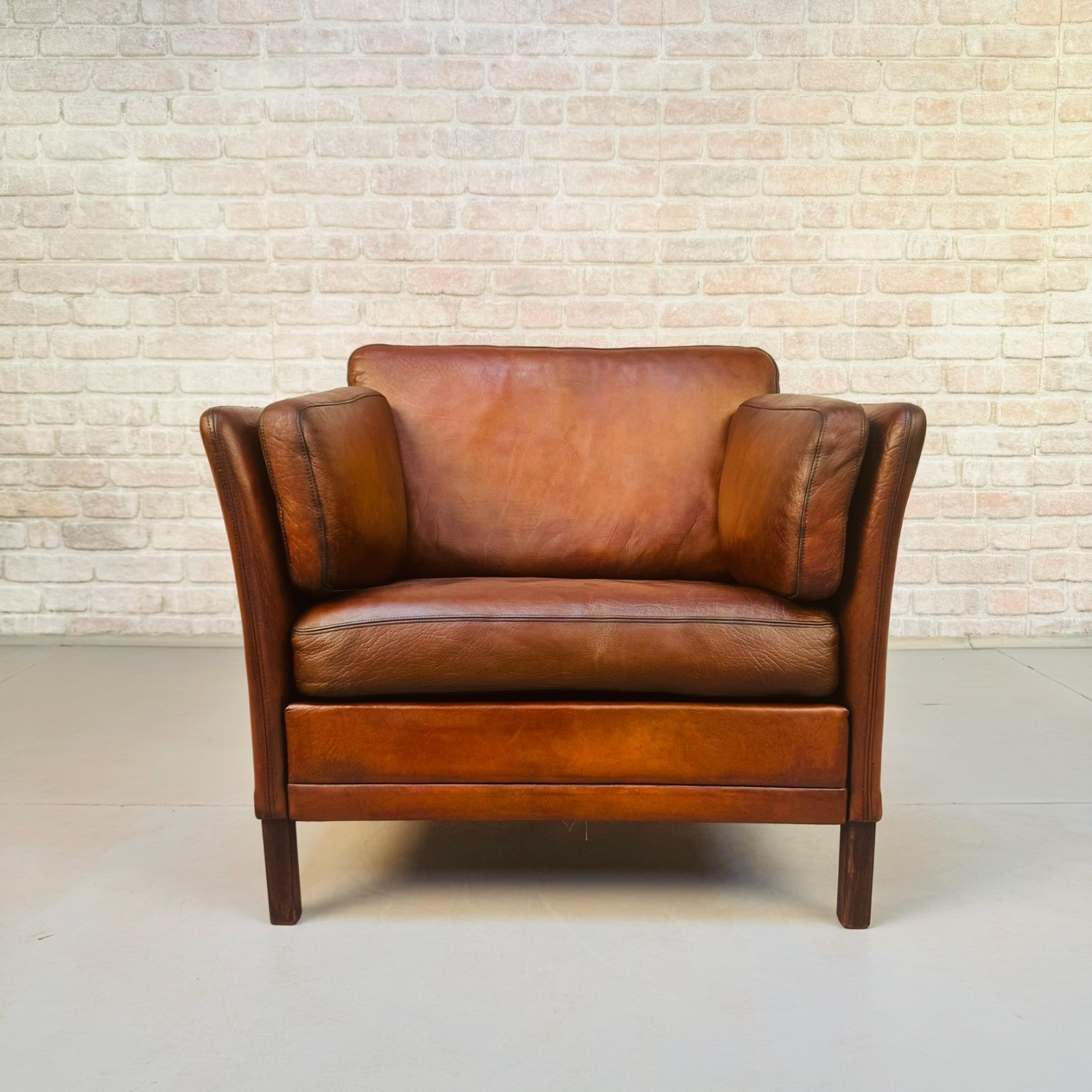 Vintage 1970s Danish Buffalo Leather Armchair | Hand Dyed Tan Leather