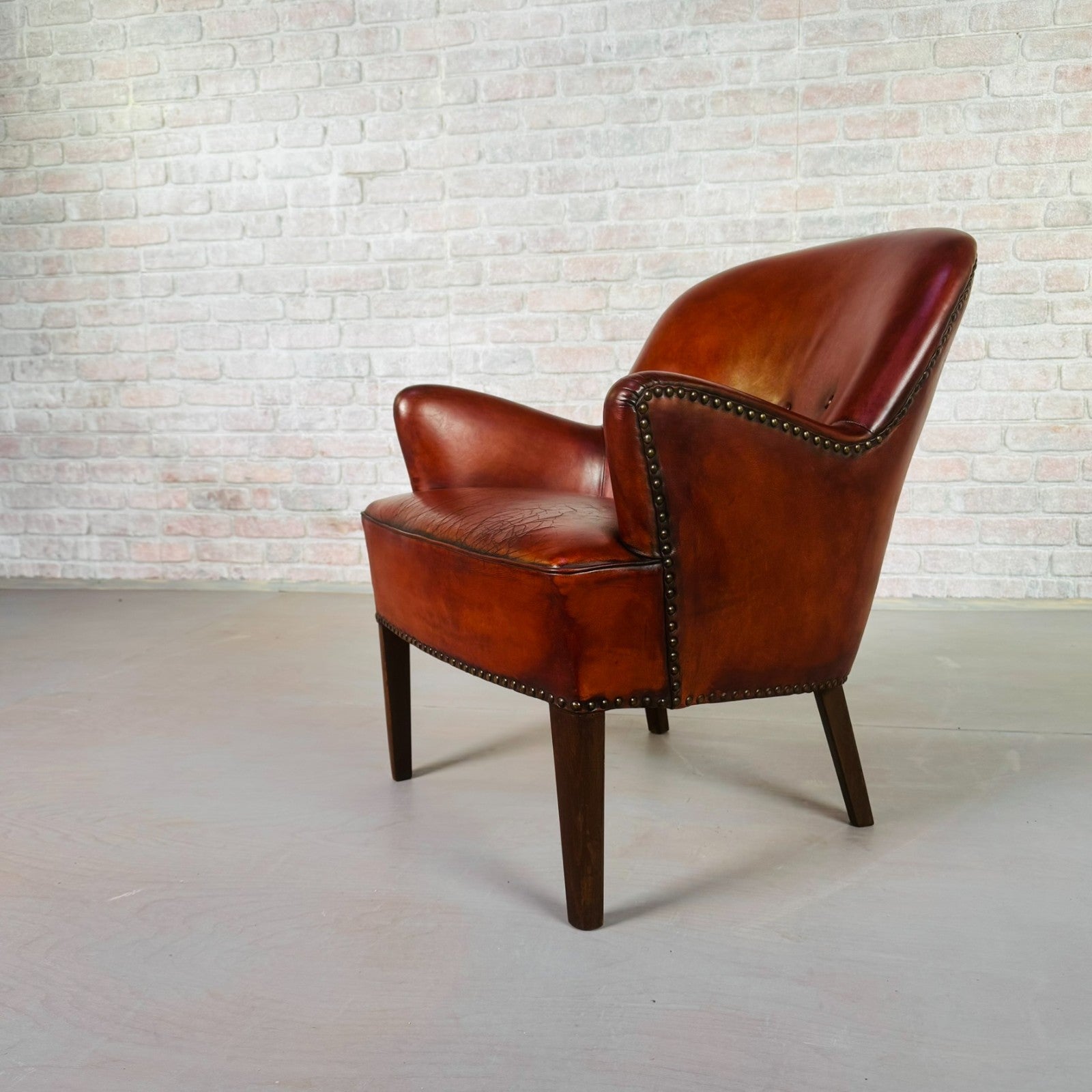 Neat Danish Vintage 1930s Leather Armchair – Hand-Dyed Chestnut Patina