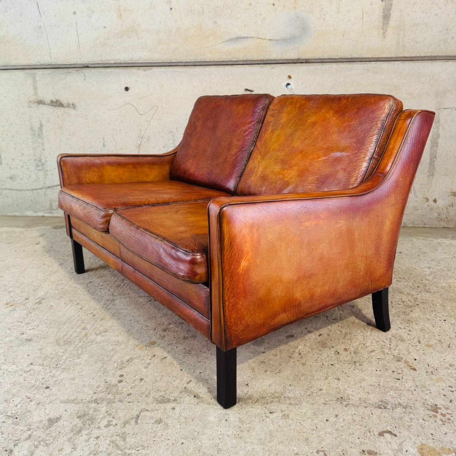 Mogens Hansen 1970 Cognac Leather Two-Seater Sofa – Buffalo Leather