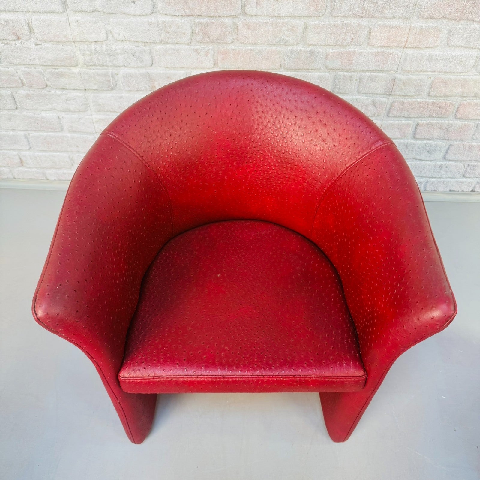 Set of Vintage Italian Red Faux Ostrich Leather Tub Chairs