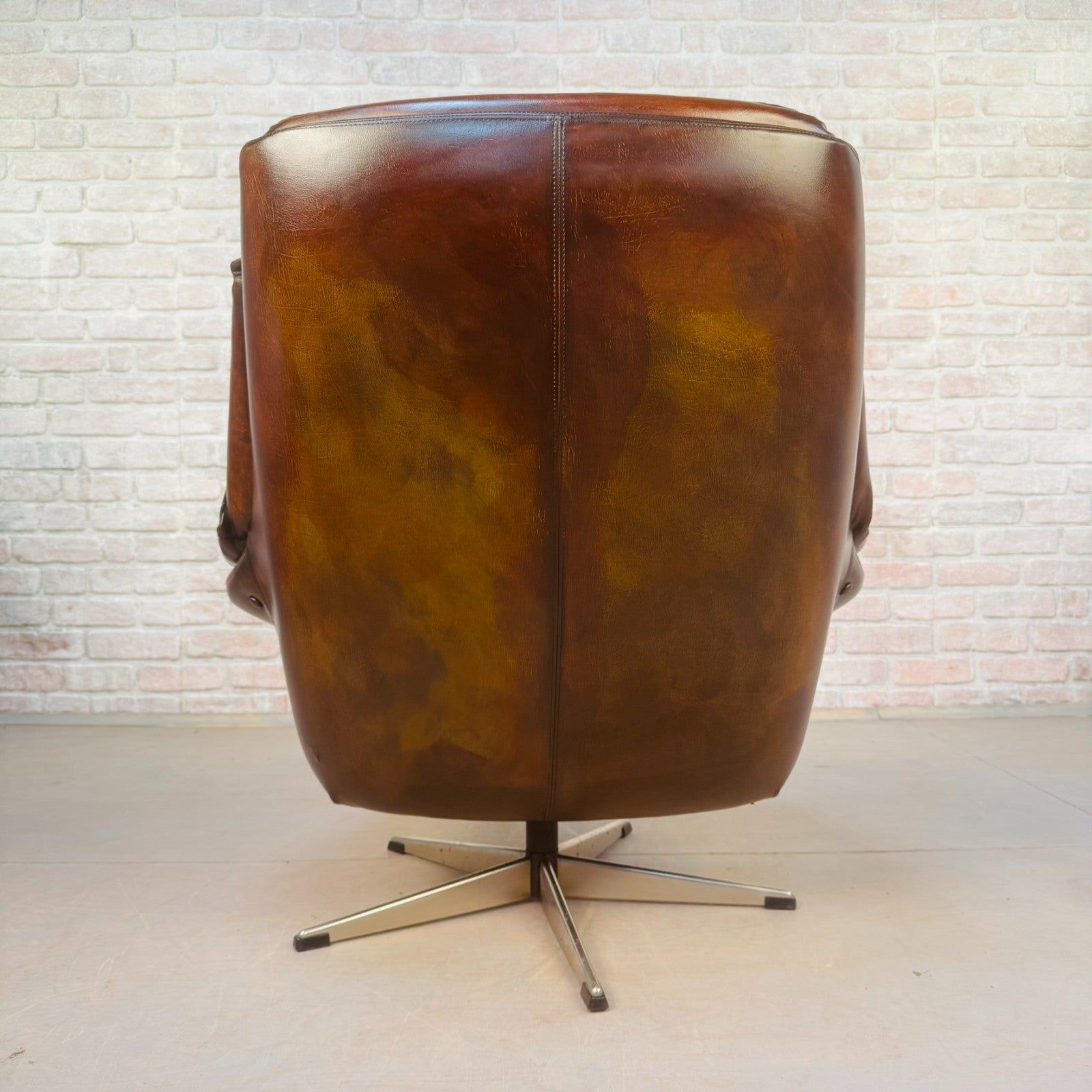 Vintage Danish Tan Leather Swivel Chair