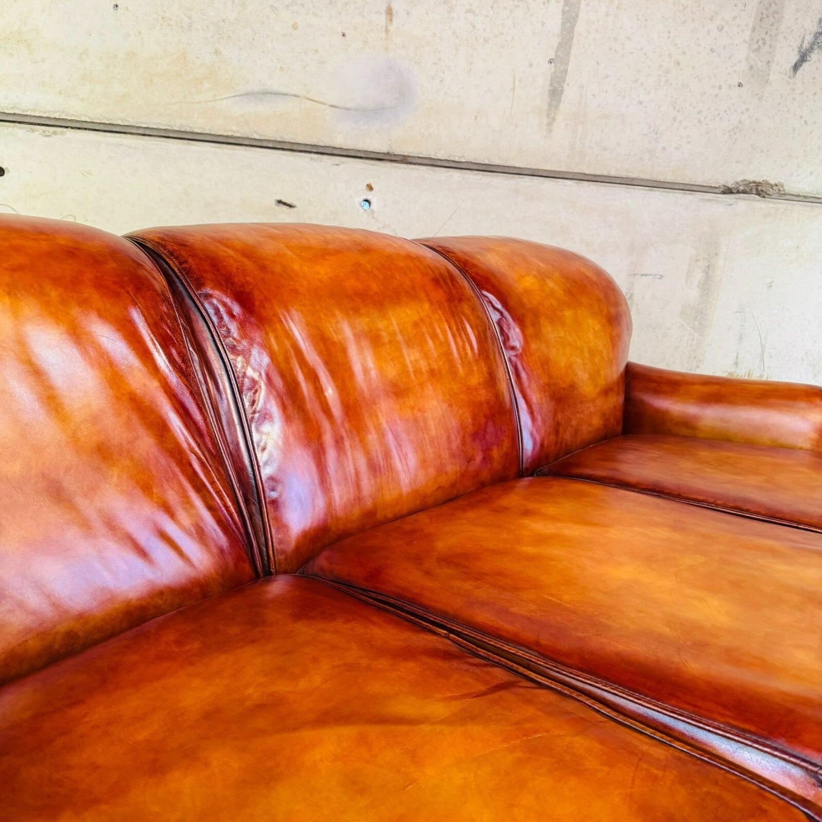 Vintage English Howard & Sons Bridgewater-Style 3-Seater Tan Leather Sofa