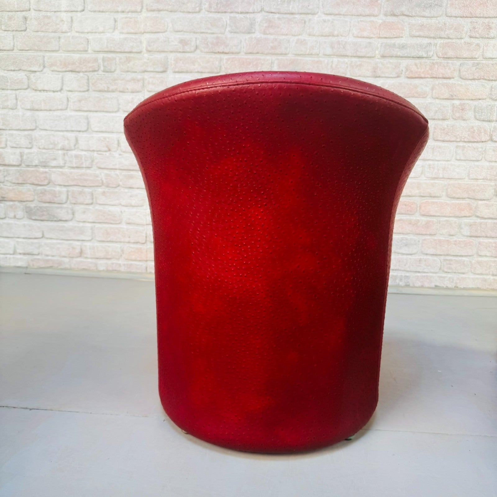 Set of Vintage Italian Red Faux Ostrich Leather Tub Chairs