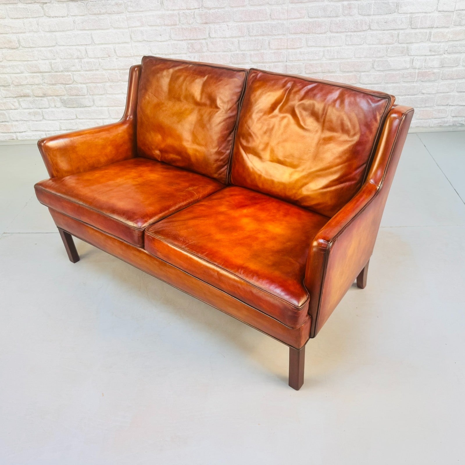 Vintage Danish Two Seater Tan Leather Sofa