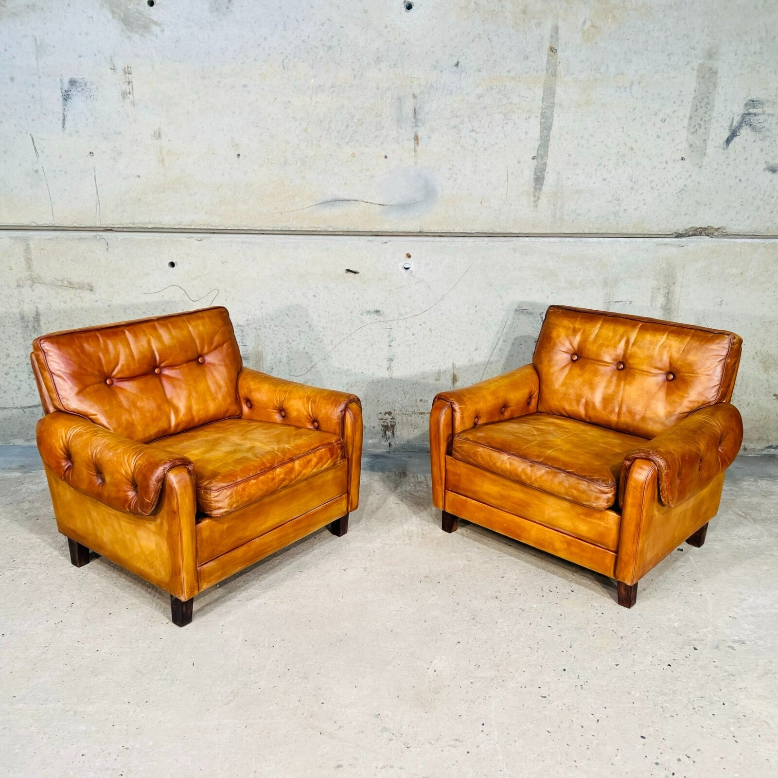 Pair of Vintage Danish 1970s Light Tan Leather Armchairs