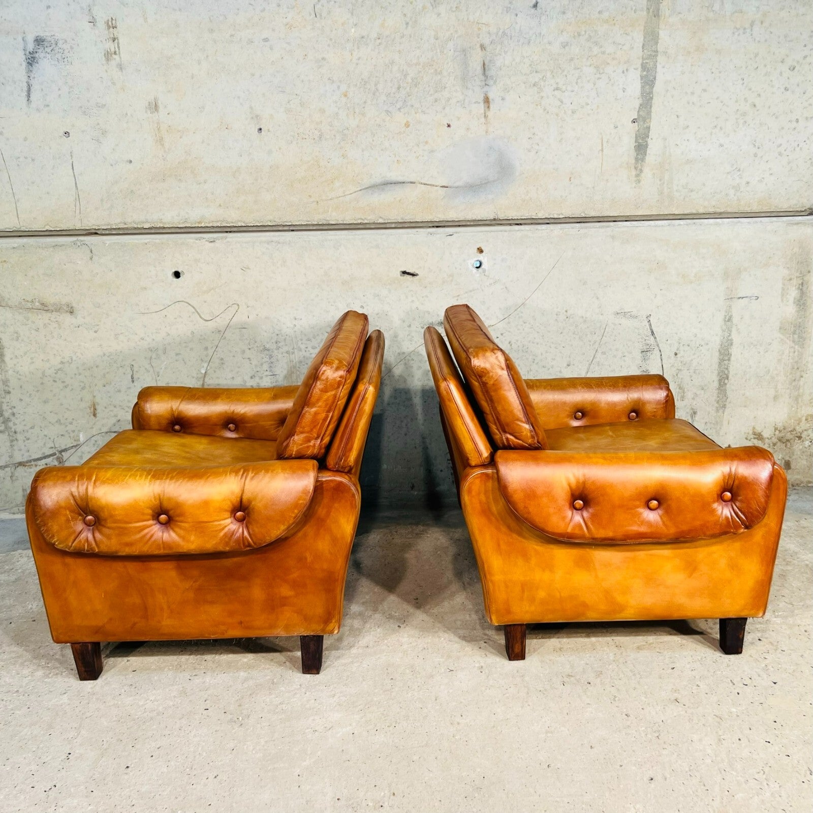 Pair of Vintage Danish 1970s Light Tan Leather Armchairs