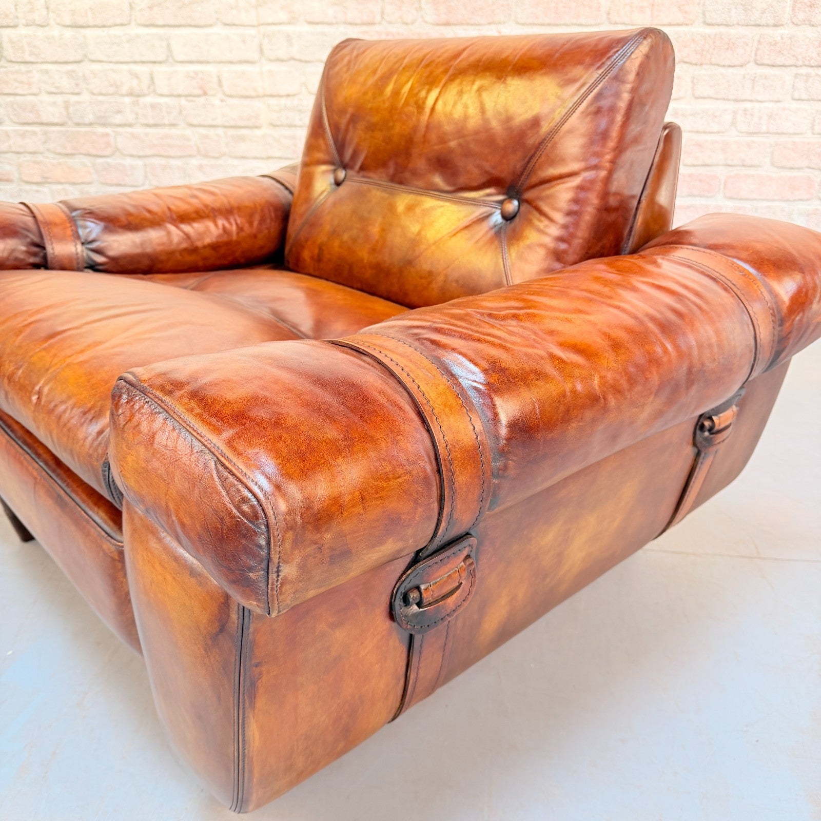 Vintage 1970s Svend Skippers Tan Leather Armchair Hand Dyed Cognac Patina
