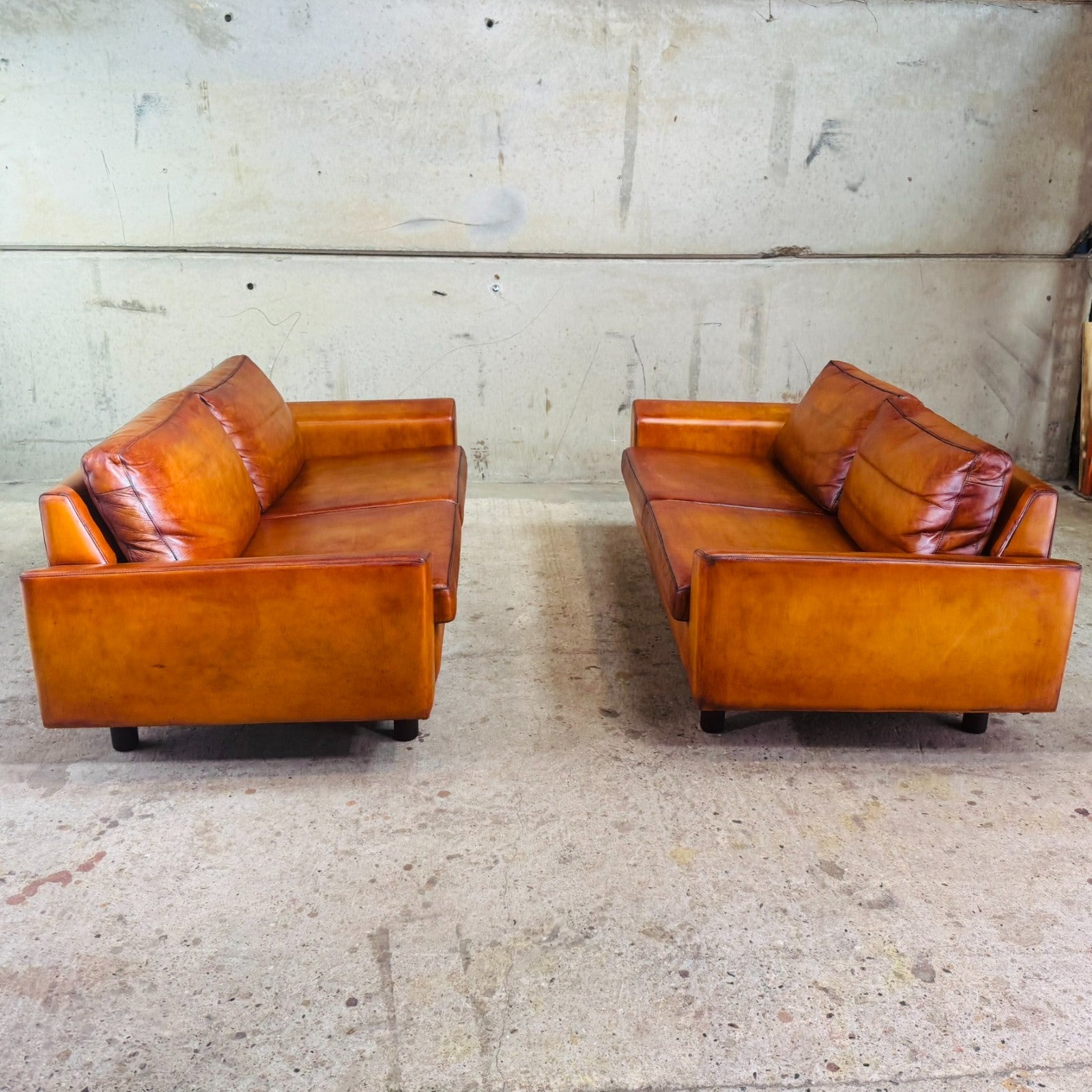 Vintage Pair of Mogens Hansen Tan Leather Two-Seater Sofas