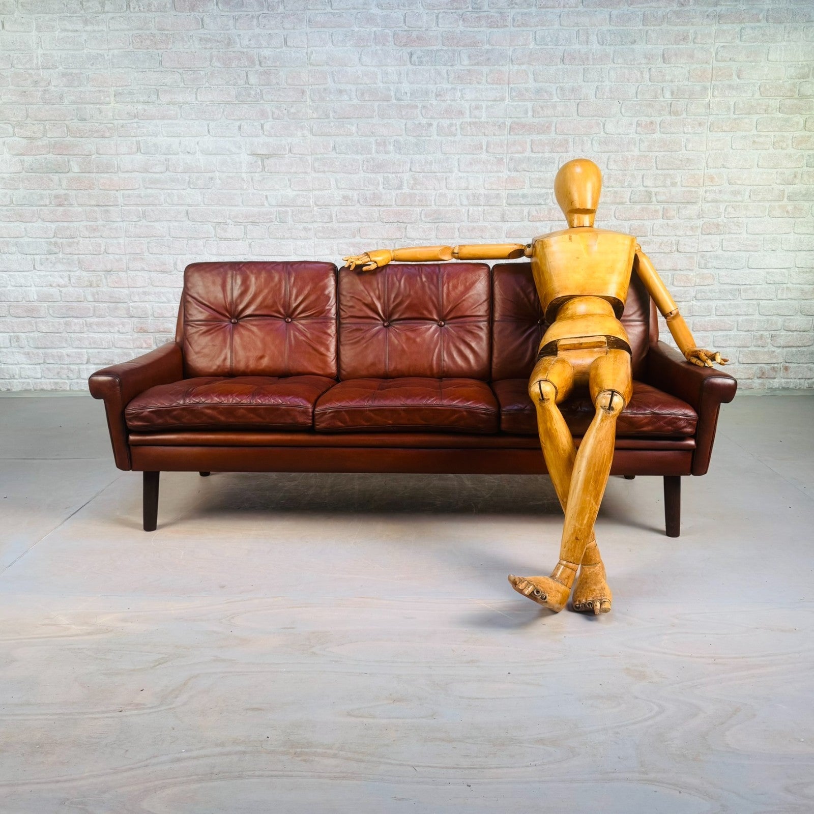 Vintage 1970s Svend Skipper Brown Leather Three-Seater Sofa