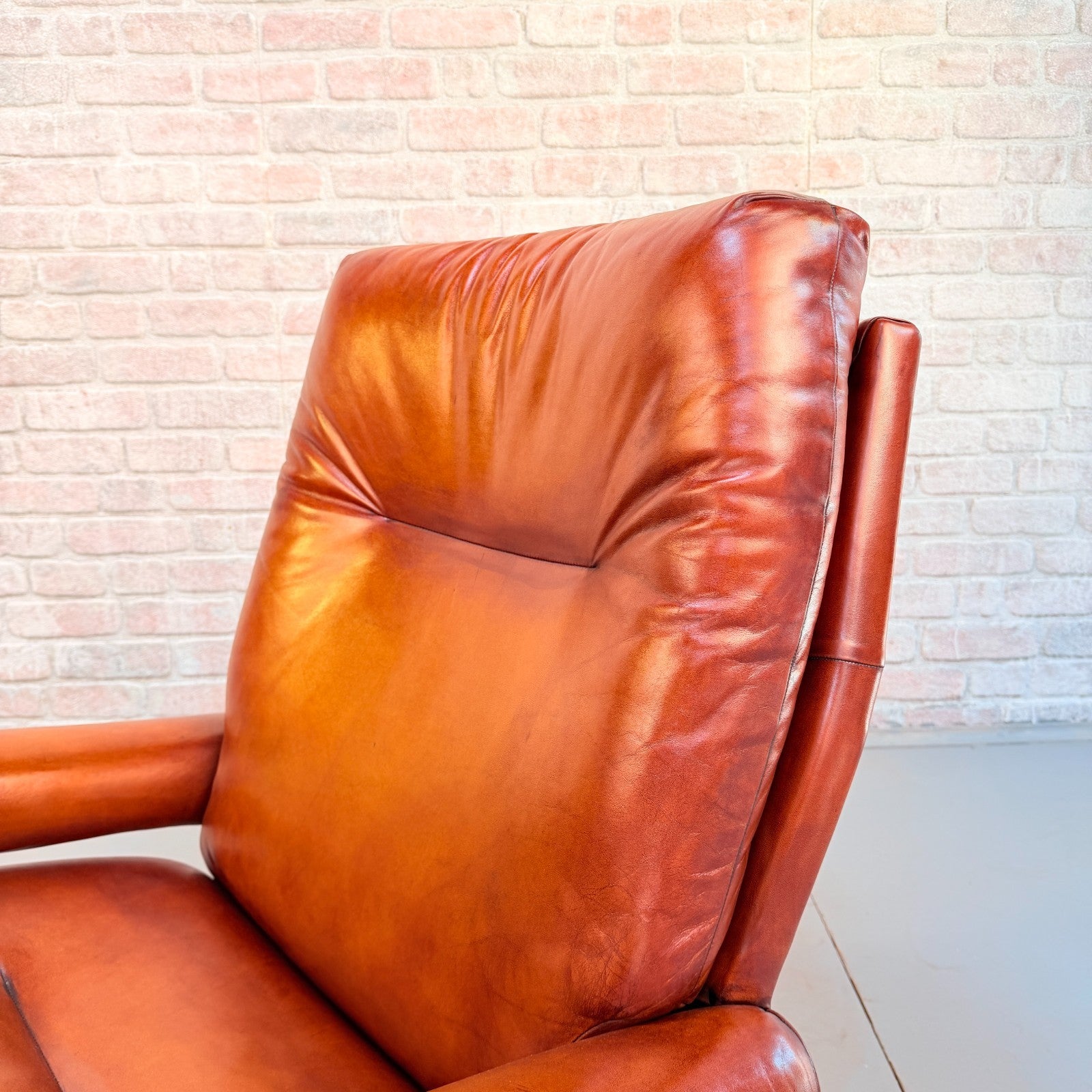 Pair 1970s Howard Keith His & Hers Cognac Leather Swivel Armchairs Vintage