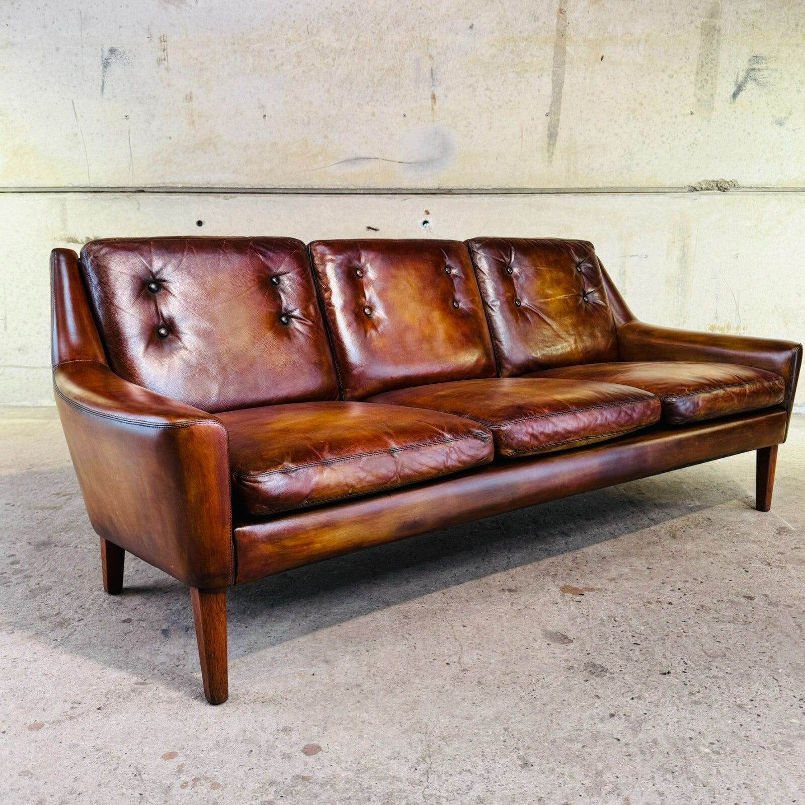 Vintage 1960s Ulferts Tibro Swedish Leather Sofa – Tan Leather