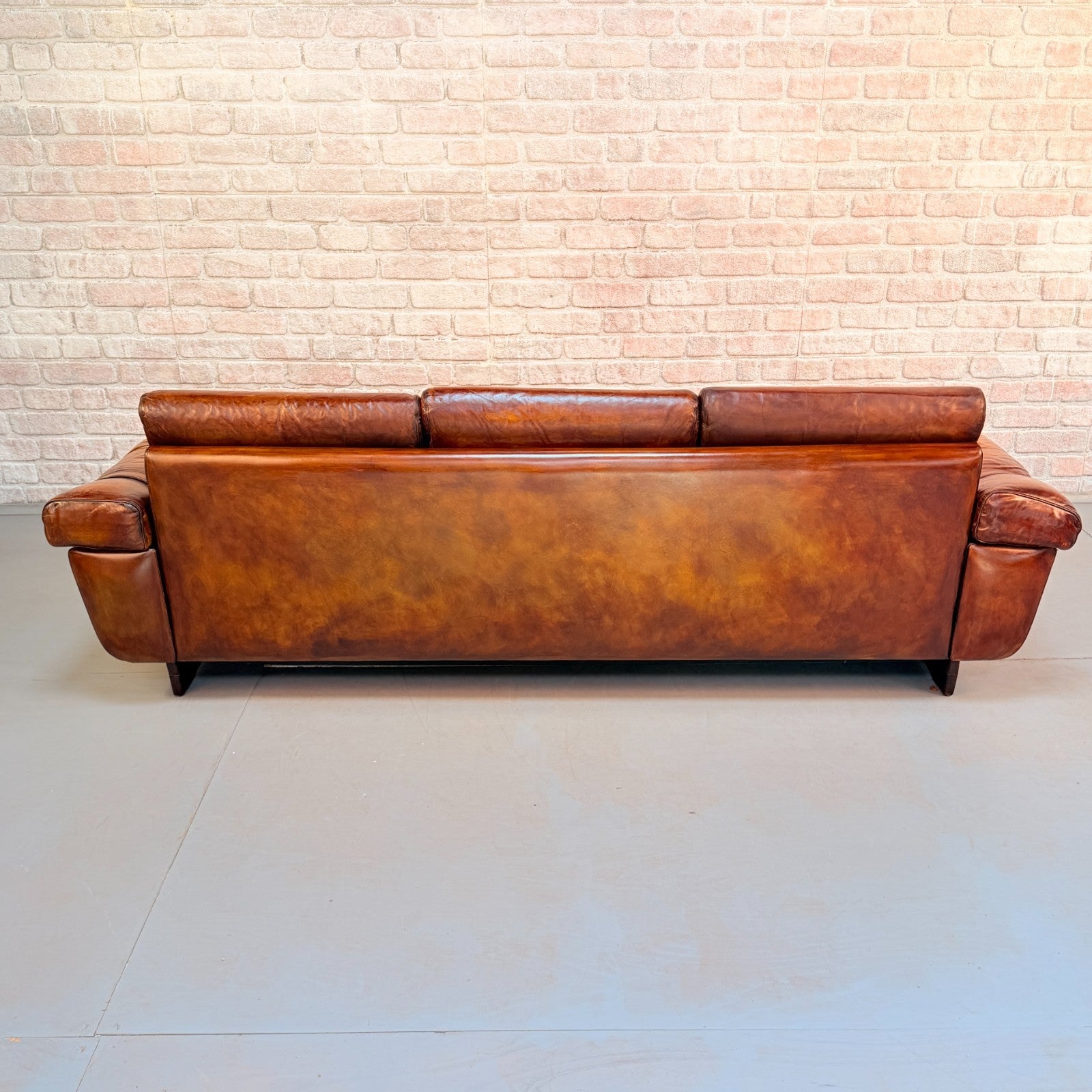Vintage Svend Skippers Danish Tan Leather 3 Seater Sofa Hand Dyed Patina