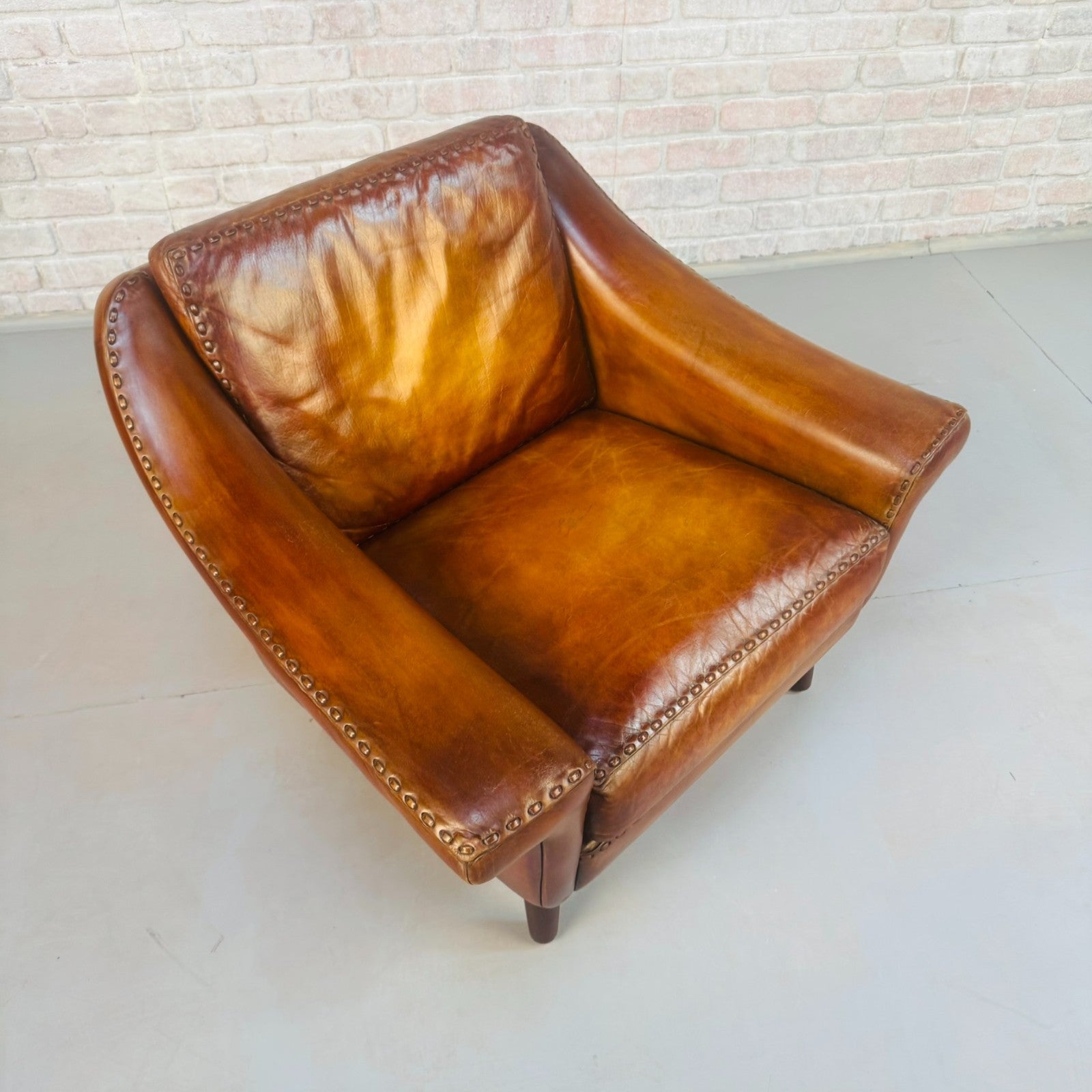 Vintage 60s Aage Christiansen "Matador" Tan Leather 2 Seater Sofa & Chair