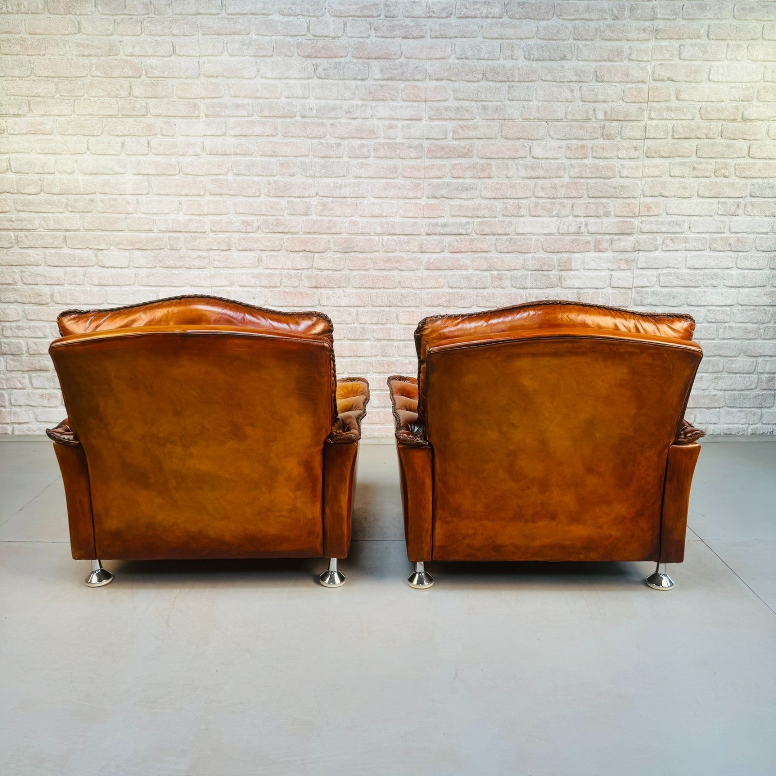 Vintage Danish Pair of Tan Leather Armchairs