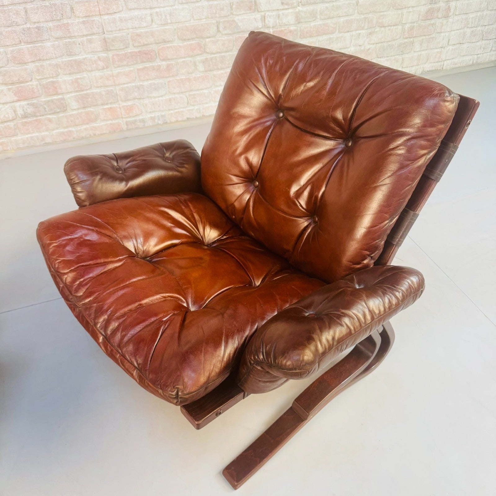 Pair of 1970s Danish ‘Skyline’ Brown Leather Armchairs by Hove Møbler