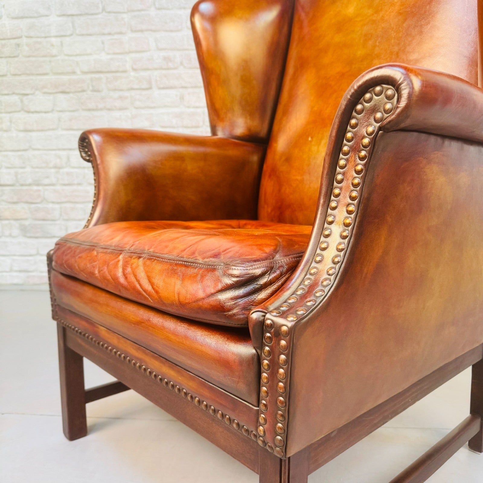 Neat Vintage Danish Leather Wingback Chair – Hand-Dyed Tan Colour