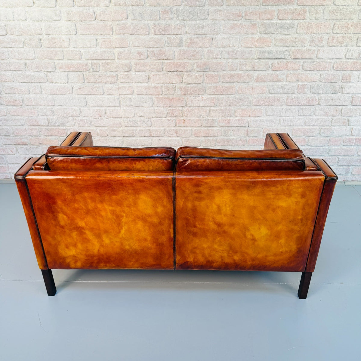 Vintage Stouby Borge Mogensen Style Tan Leather 2 Seater Danish Sofa