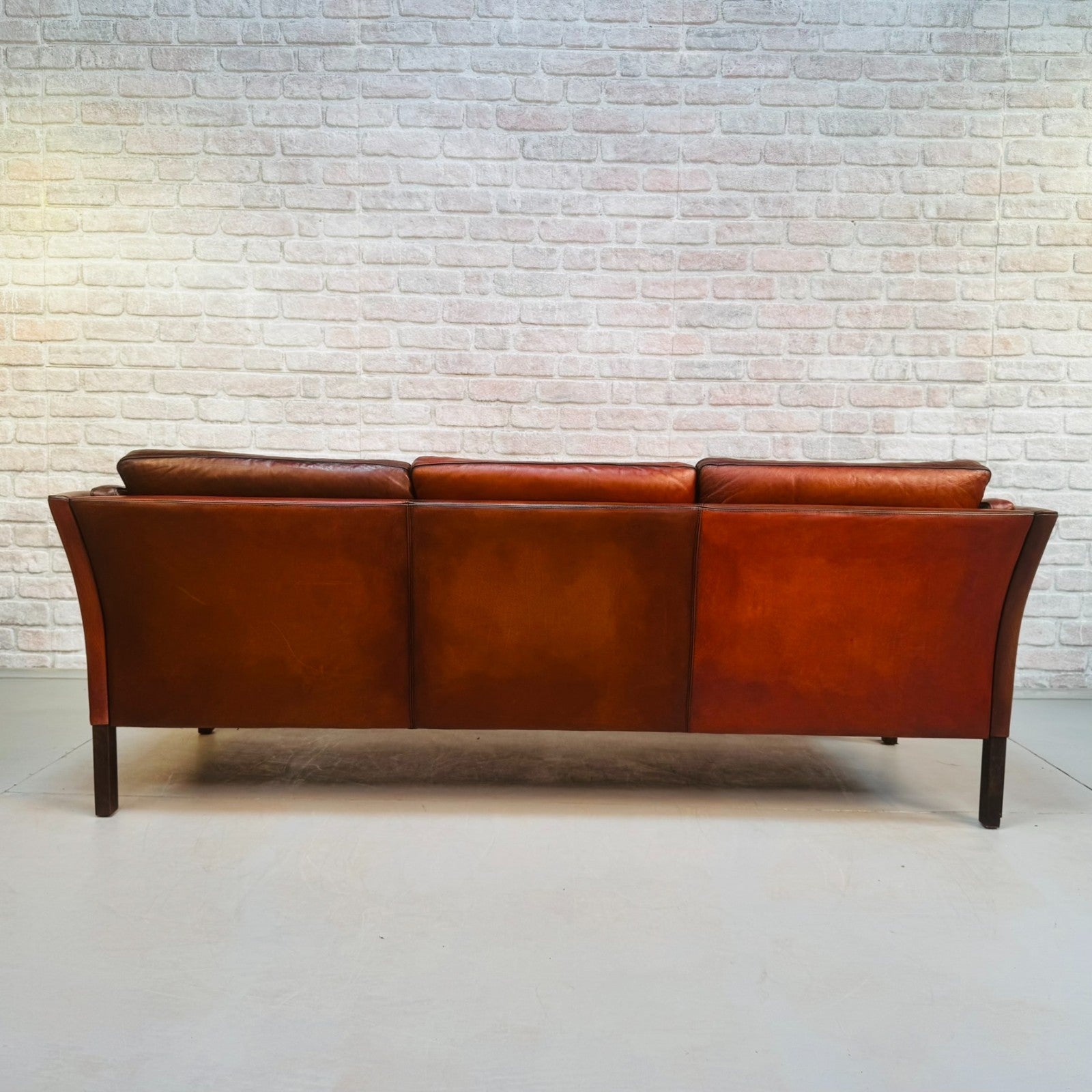 Vintage 1970s Danish Tan Leather Three Seater Sofa