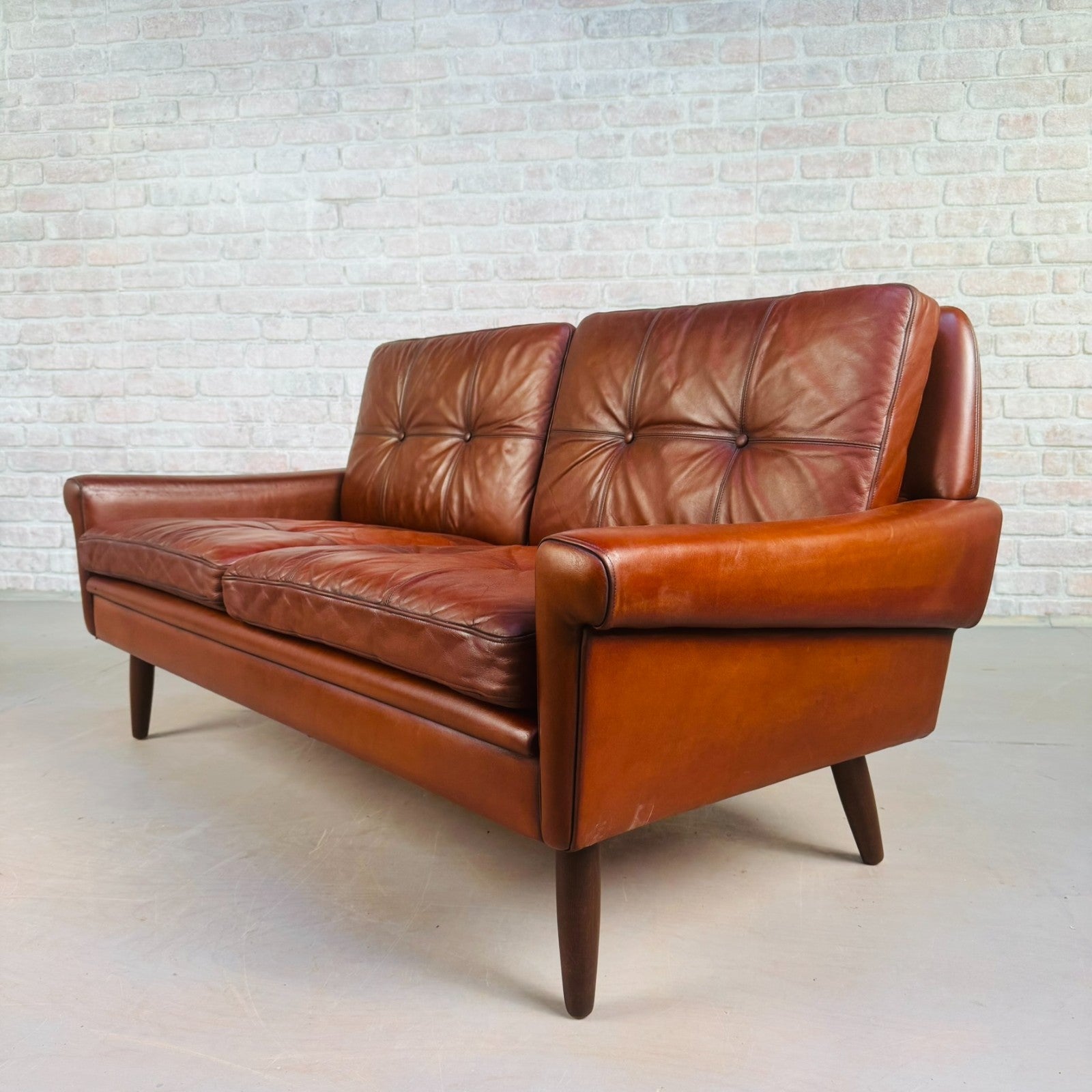Vintage 1970s Svend Skipper Brown Leather Two-Seater Sofa