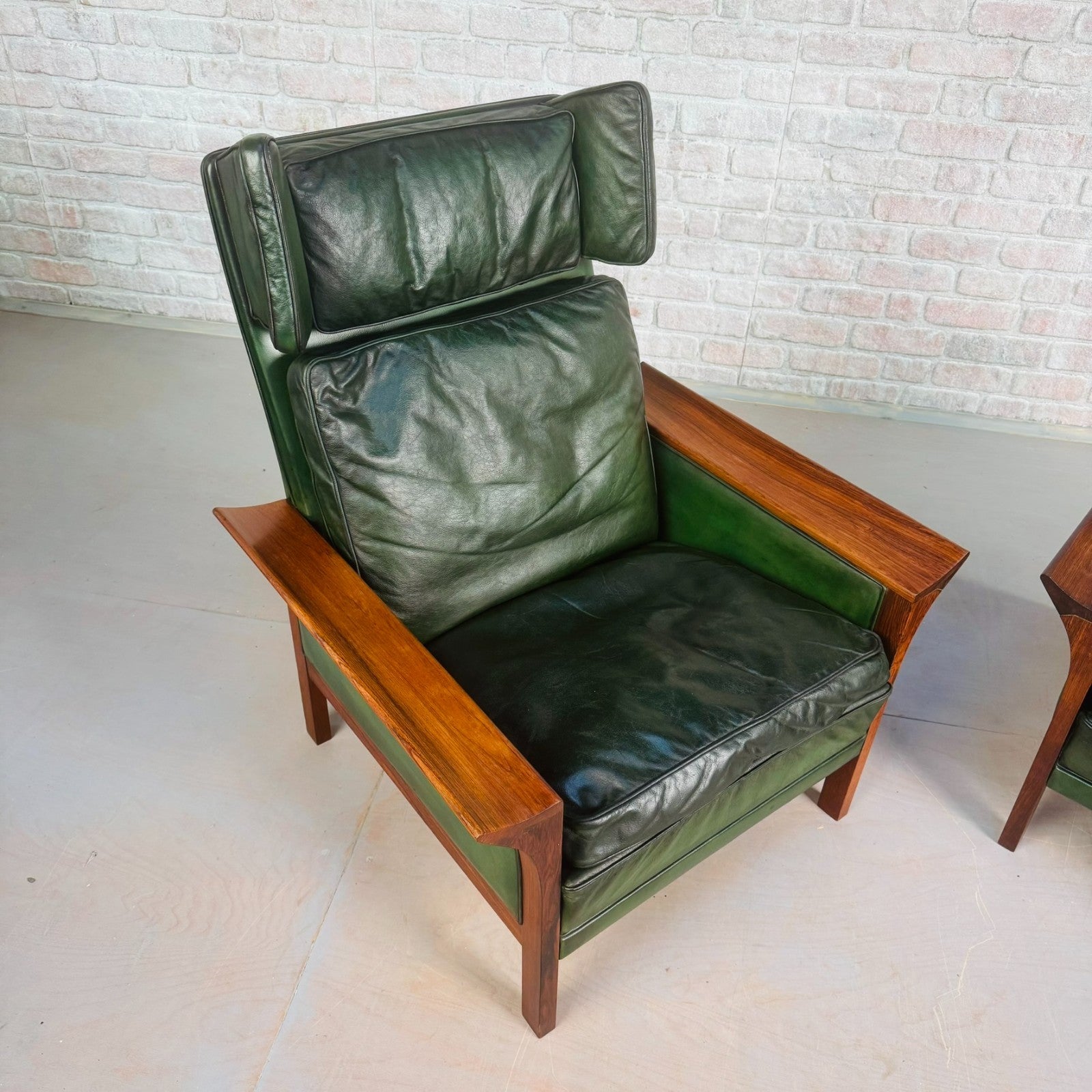 1960s Danish Green Leather Three-Seater Sofa & His & Hers Armchairs Golstrup