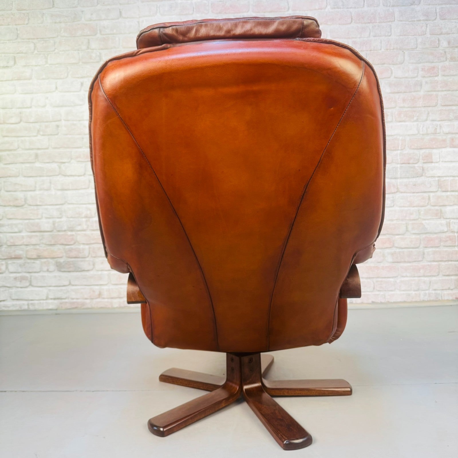 Vintage Danish Tan Leather Reclining Chair & Matching Footstool