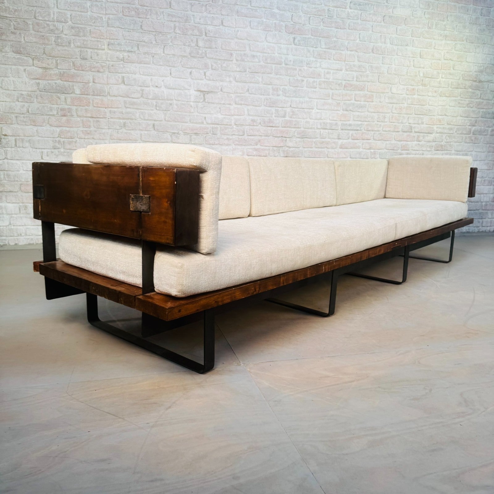 Very Long Mid-Century Inspired Rustic 4 Seater Sofa