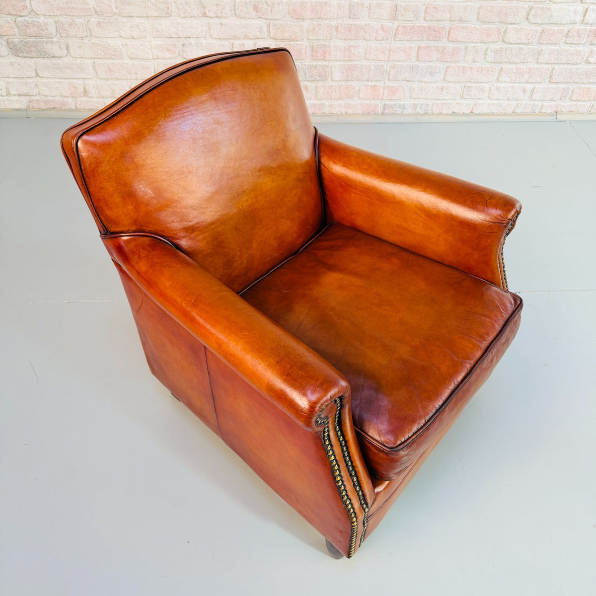 Vintage English Club Cognac Leather 2 Seater Sofa & Armchair Suite
