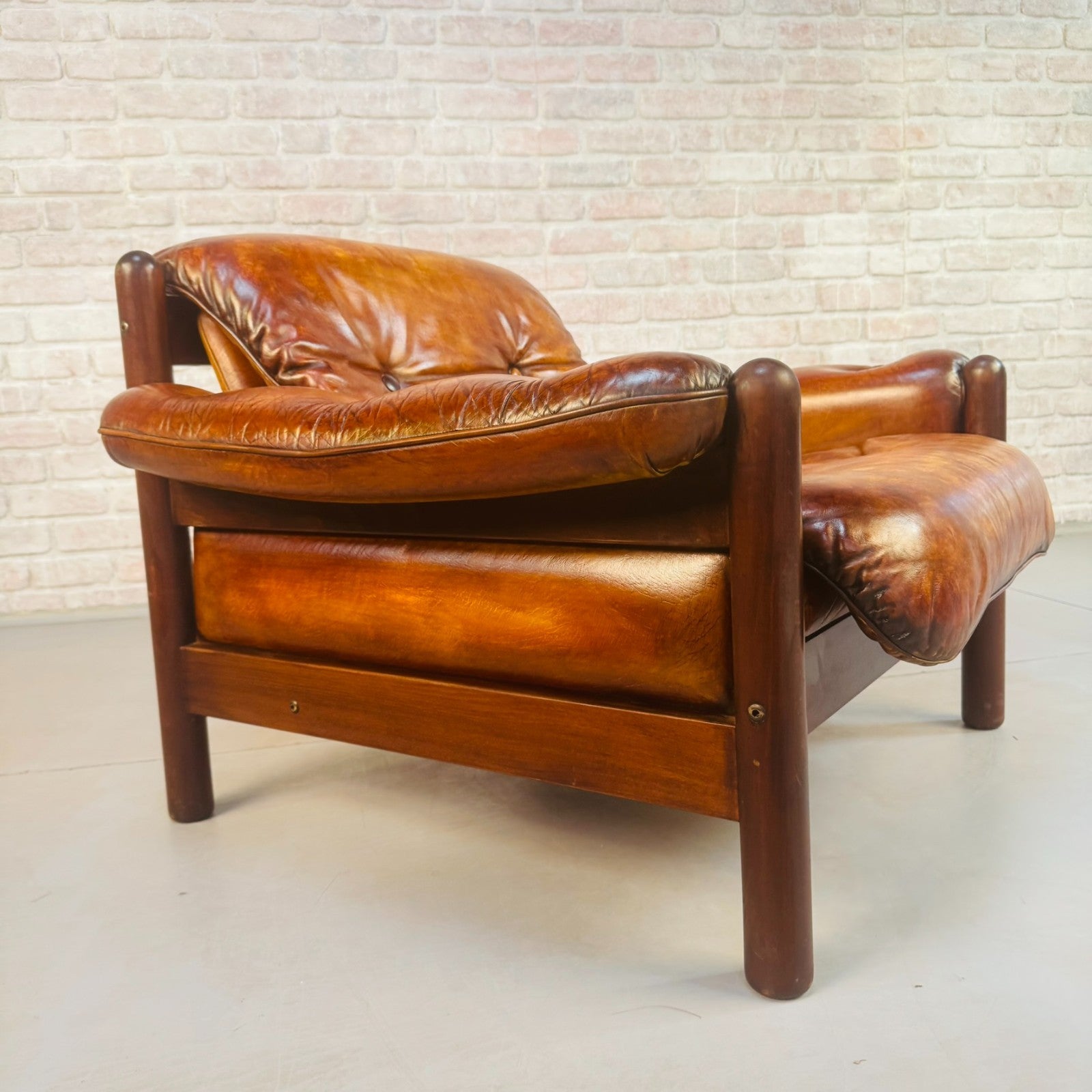 Vintage 1970s Swedish Arne Norell Two-Seater Sofa & Chair Tan Leather Set