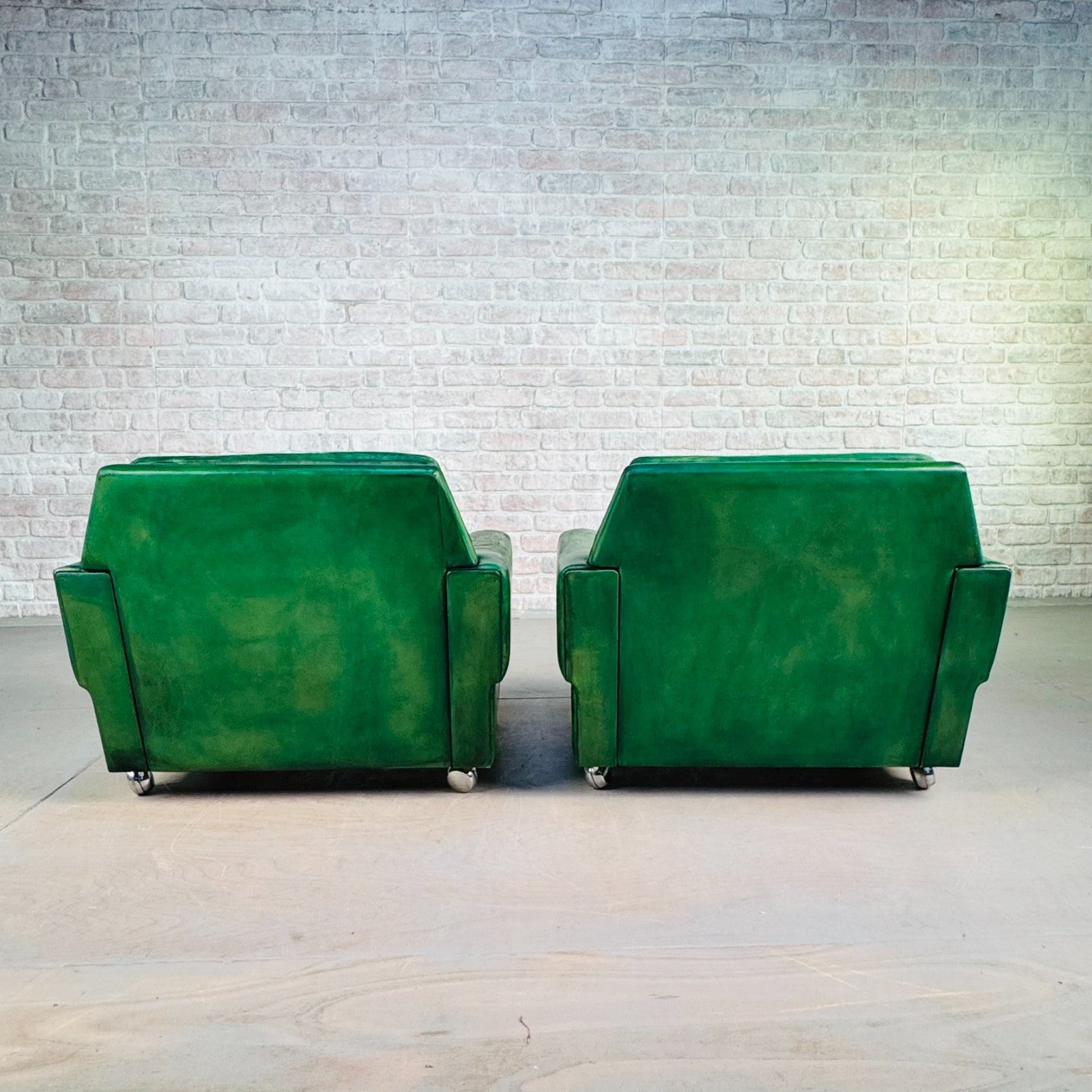 Vintage Danish Green Leather Pair of Armchairs by Svend Skipper