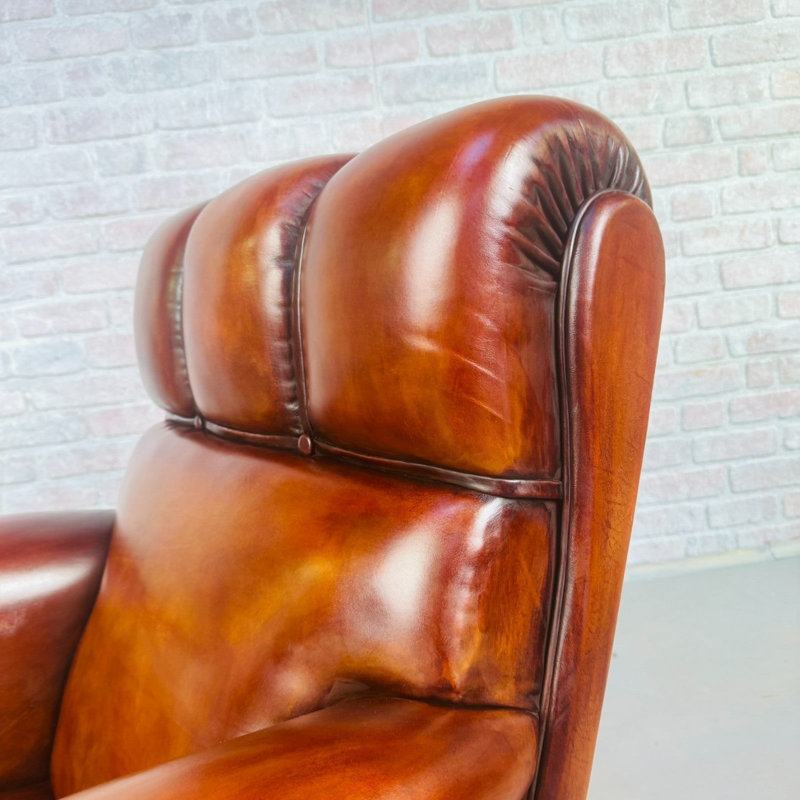 Vintage Danish High Back Tan Leather Armchair