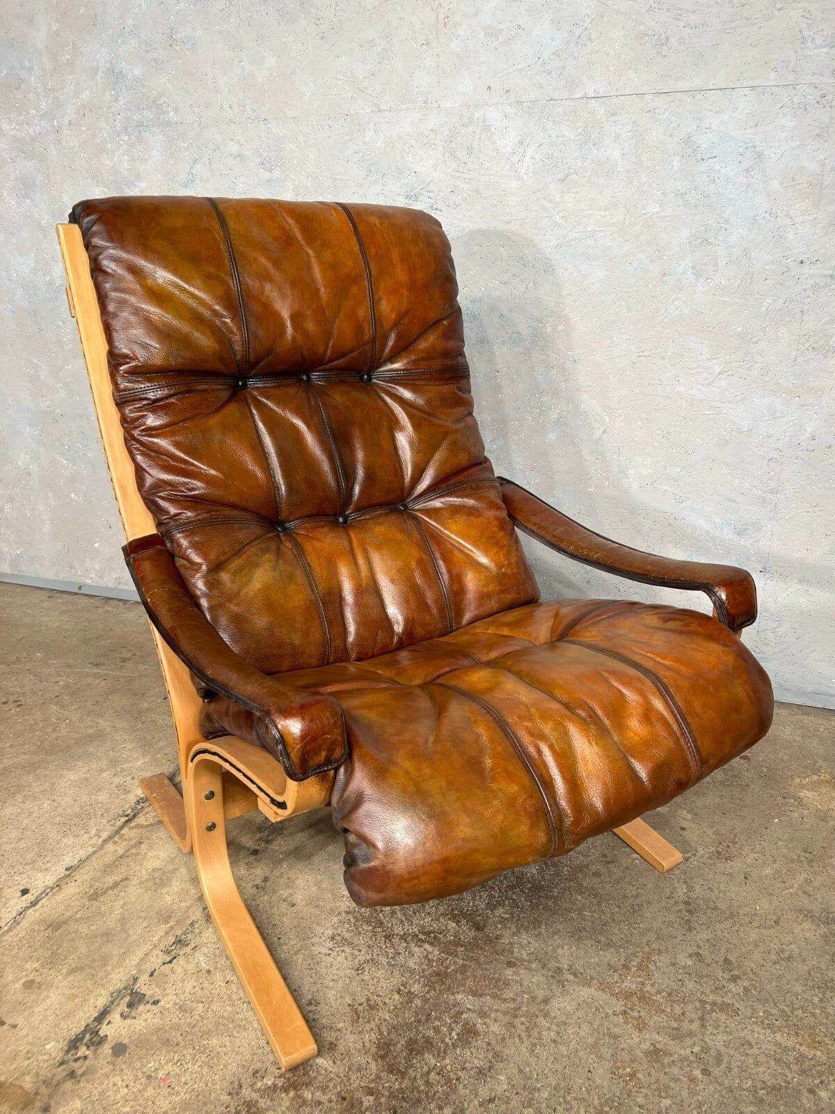 Large Ingmar Relling for Westnofa Norway Tan Leather Armchair