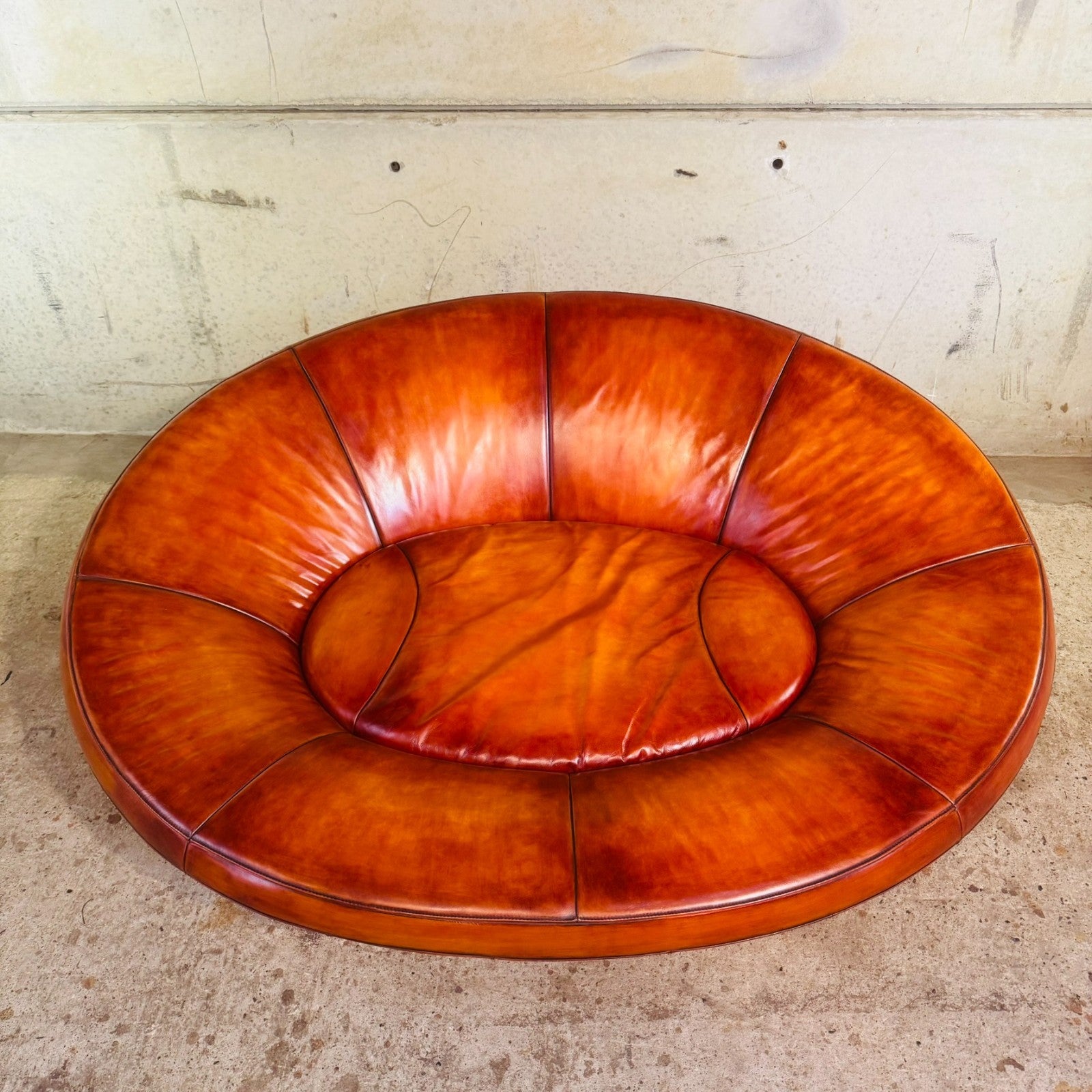 DS-152 Oval Swiss De Sede Two-Seater Tan Leather Sofa - Circa 2000