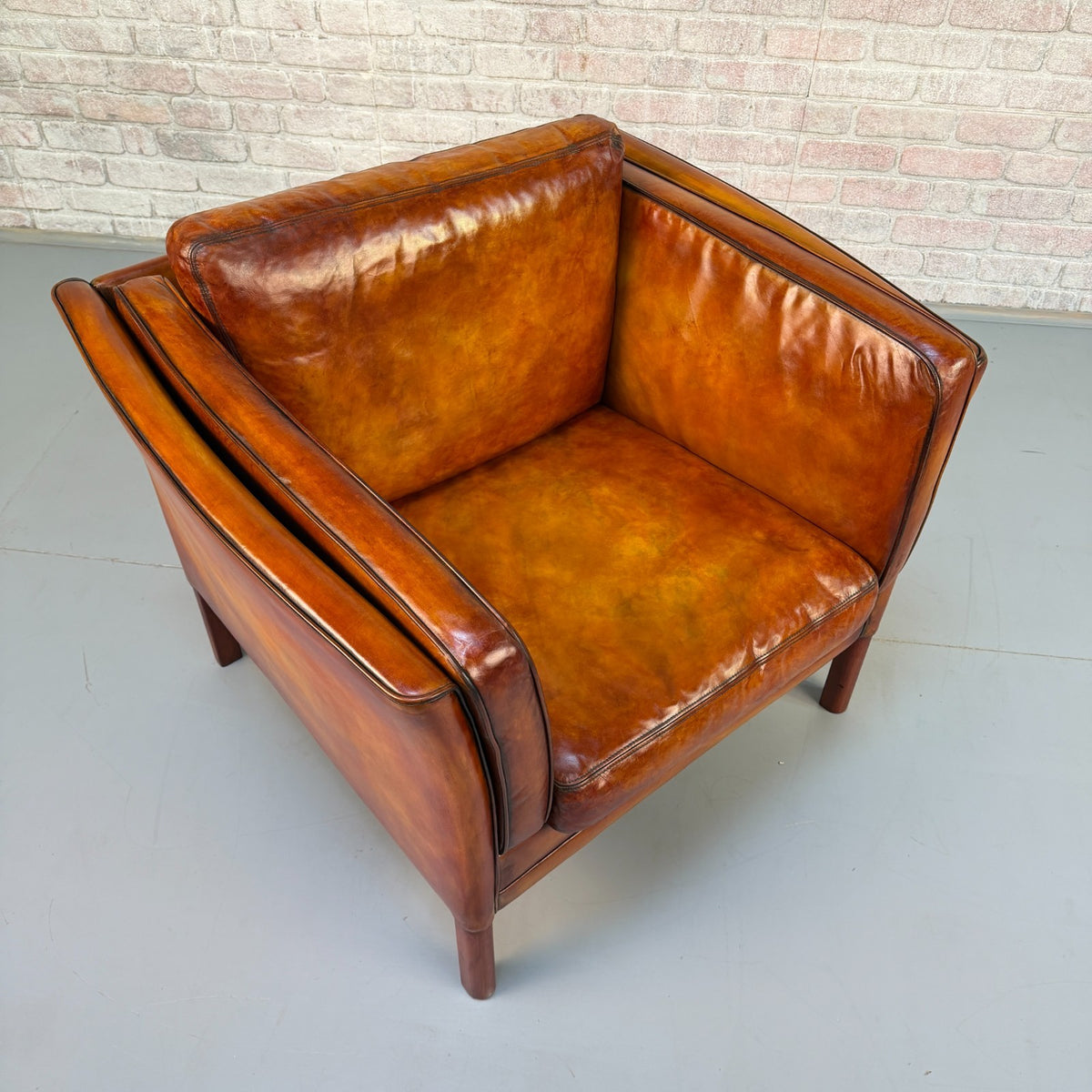 Vintage Danish Tan Leather Armchair – Hand Dyed Beautiful Patina