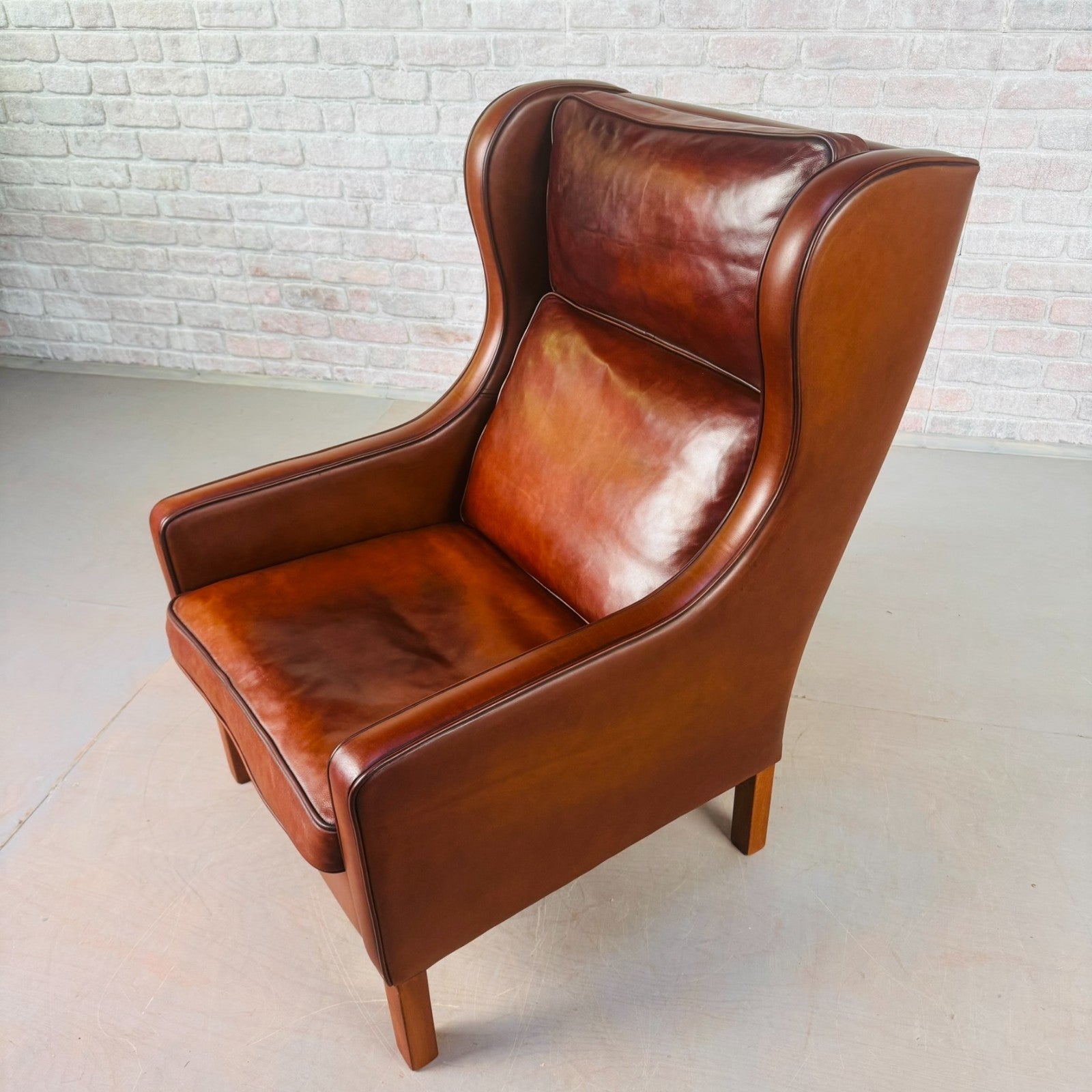 Vintage Danish 1970s High Back Dark Tan Leather Armchair