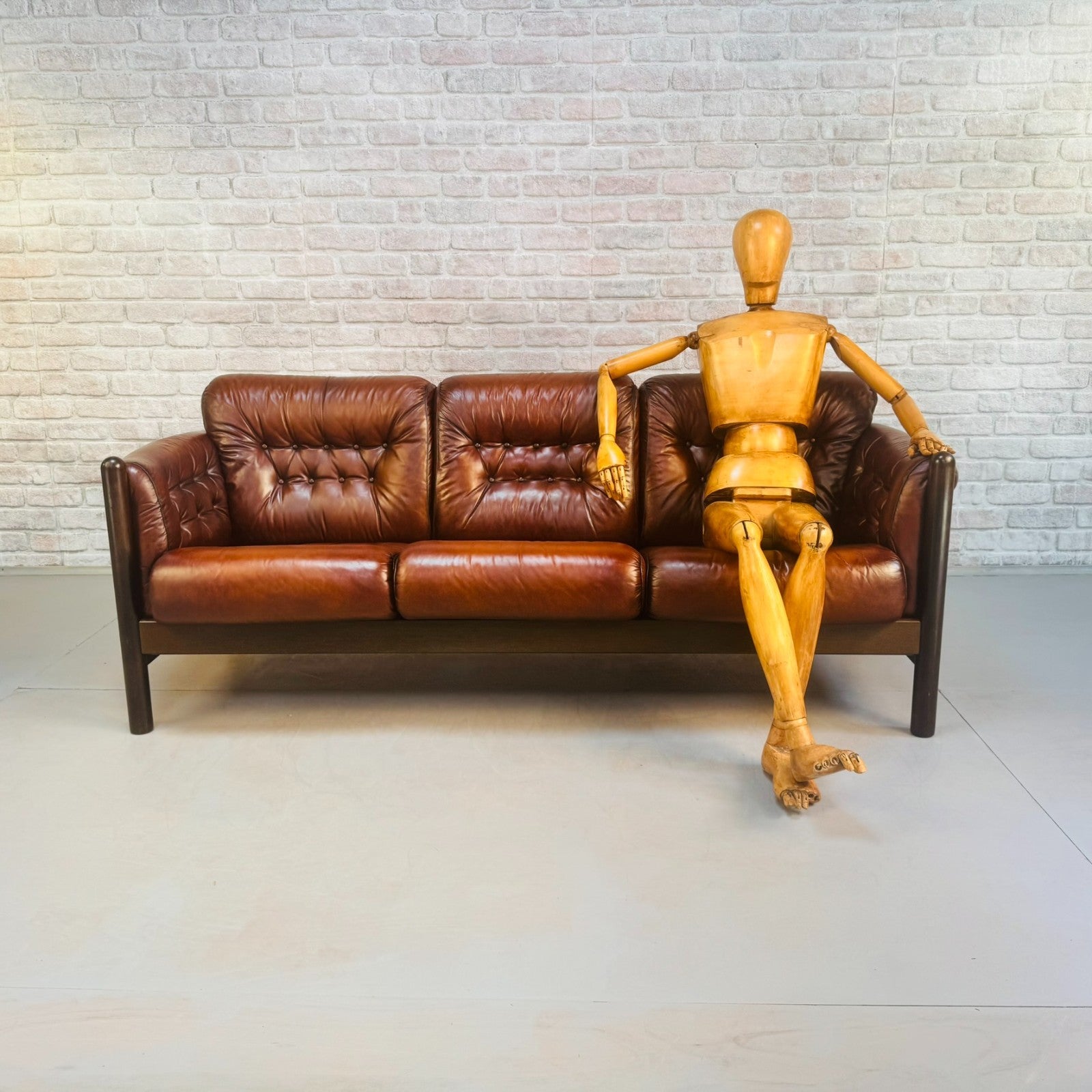 Vintage 1970s Swedish Tan Leather Three Seater Sofa