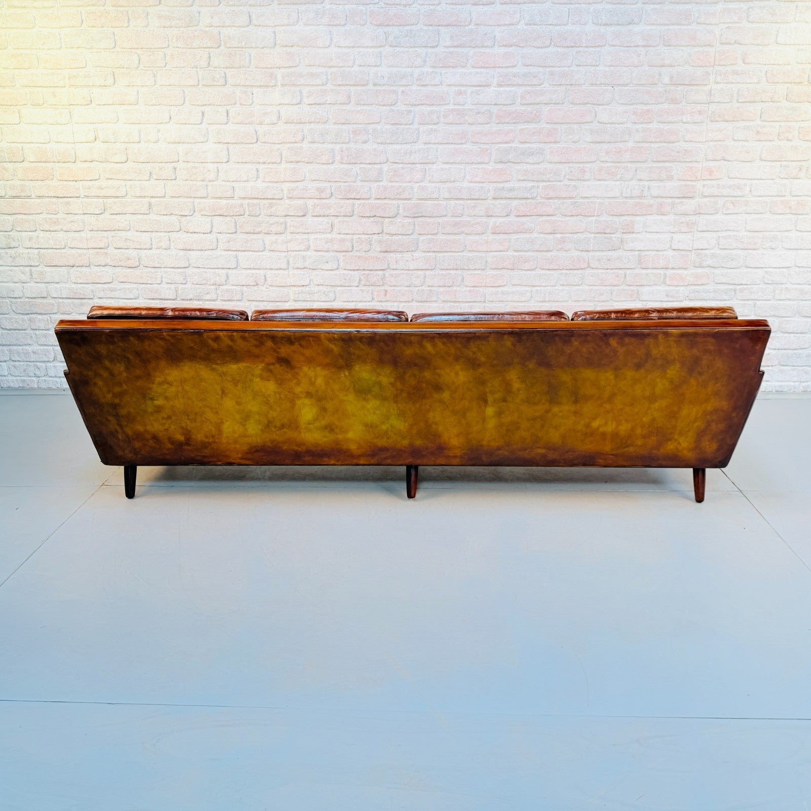Vintage 1970s Danish George Thams Tan Hand-Dyed Leather Four Seater Sofa